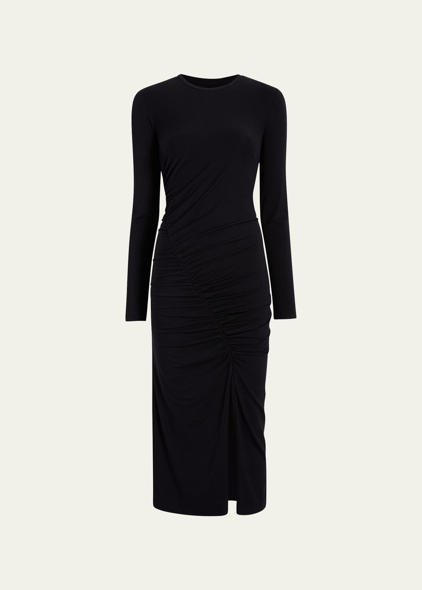 Ruched Long Sleeve Midi Dress - 1