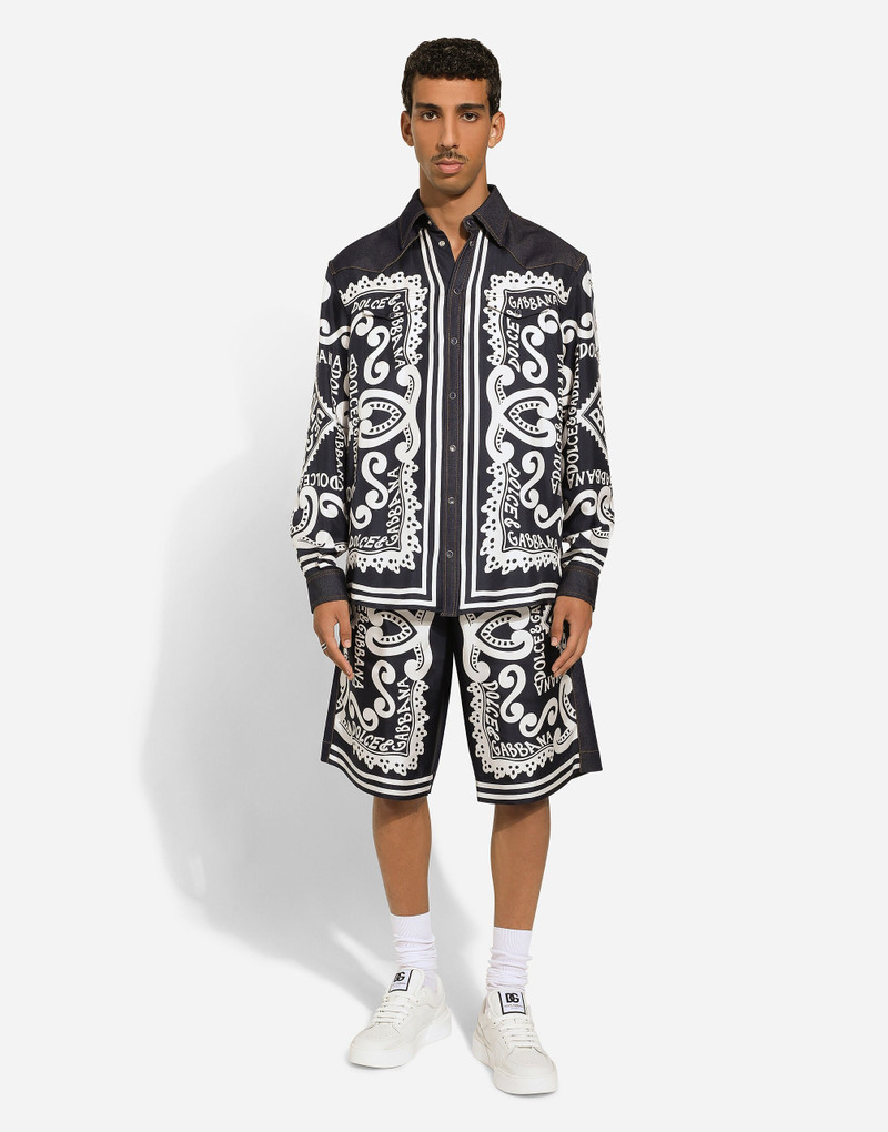 Dolce & Gabbana Silk and stretch denim shorts with Marina print outlook