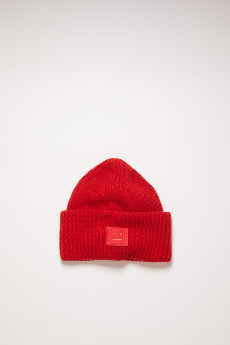 Rib knit beanie hat red 1