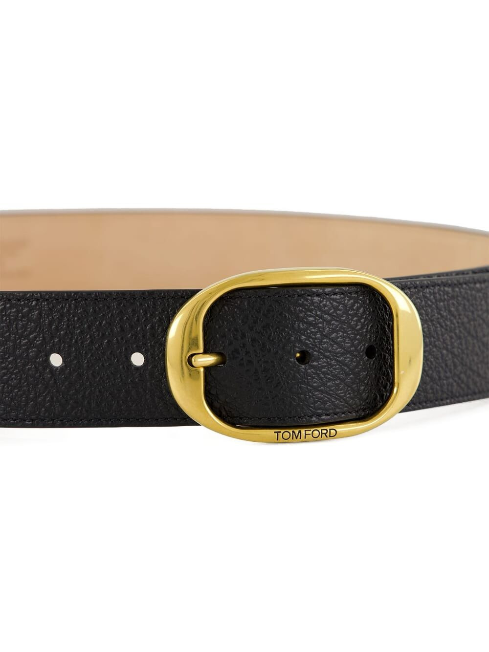 grain-leather oval-buckle belt - 4