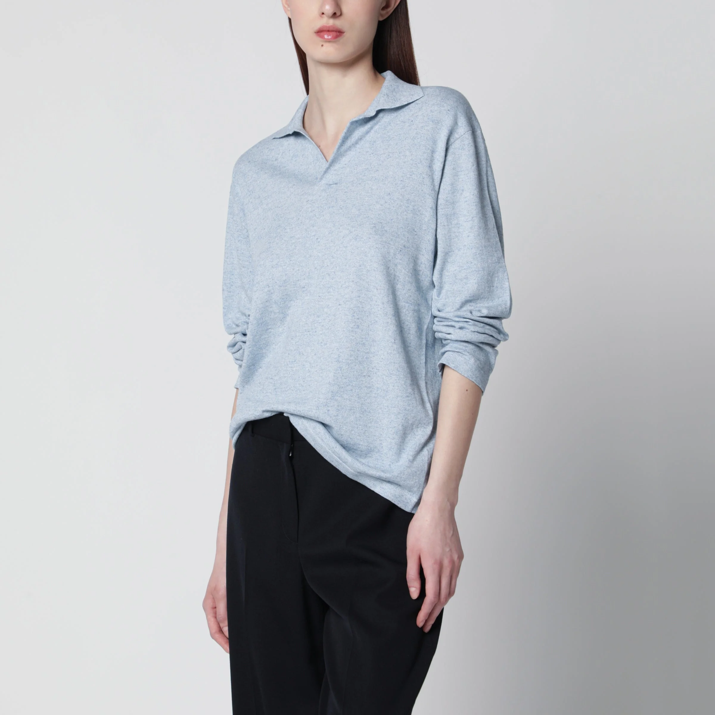 Niosa oversized cotton-linen polo in ice blue - 1