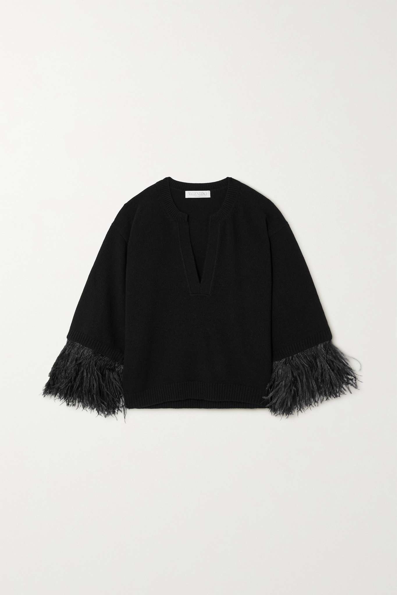 Feather-trimmed wool and cashmere-blend sweater - 1