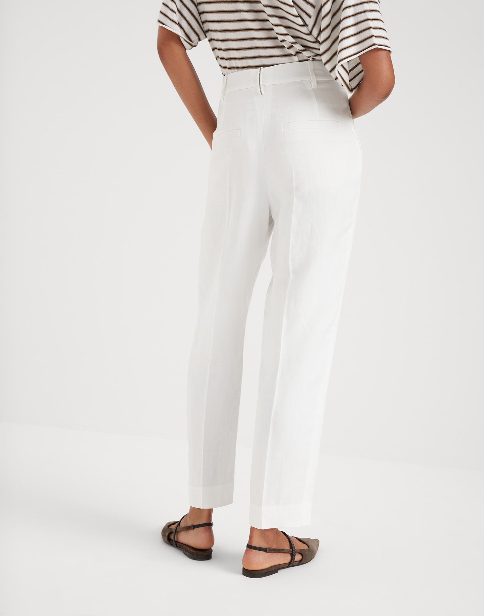 Viscose and linen fluid twill slouchy trousers with monili - 2