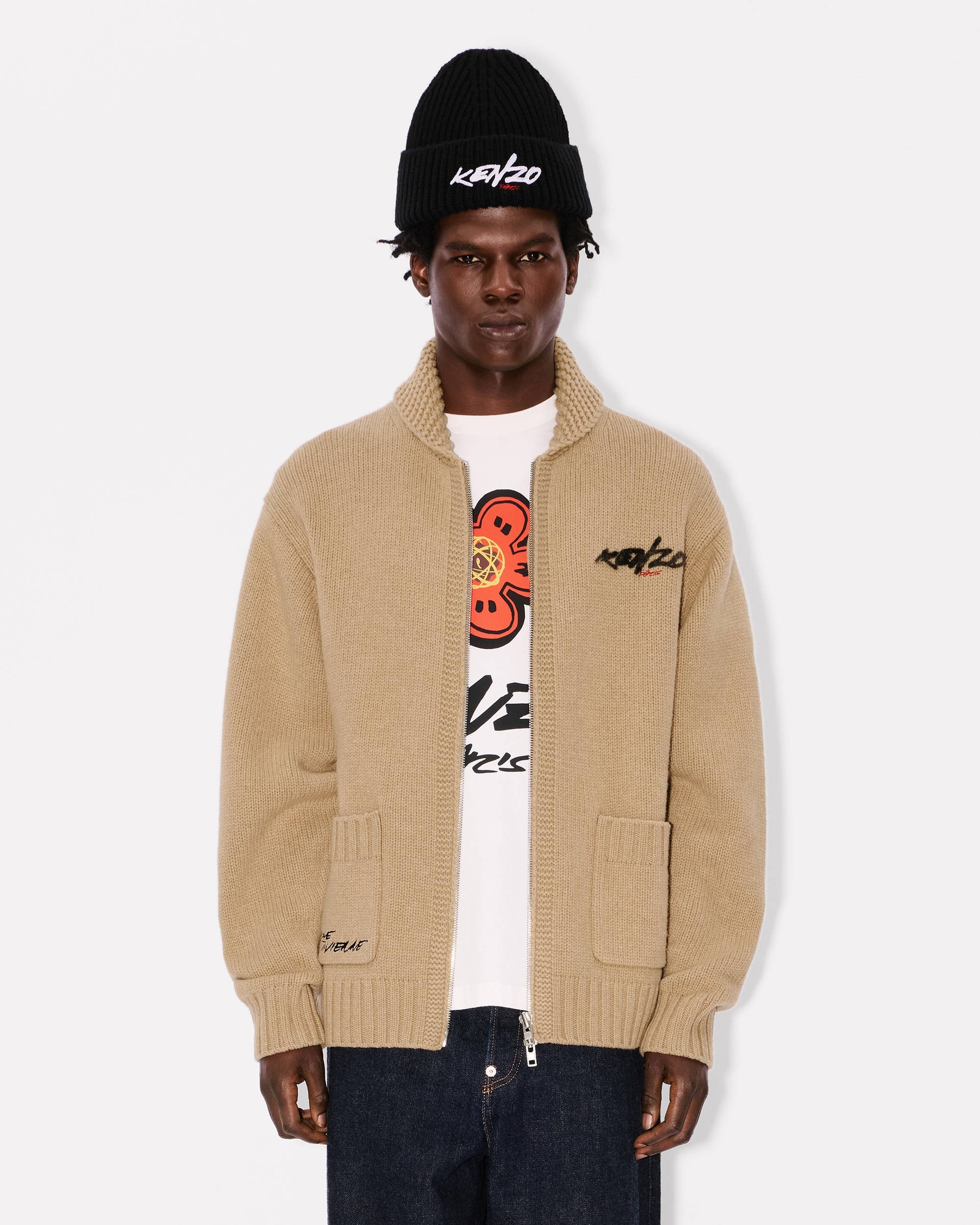 'Kenzo x Futura 2000' zipped knitted cardigan in wool - 3