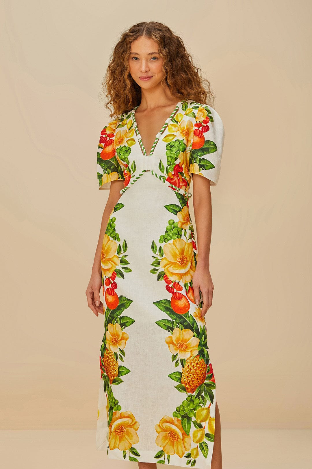 Off-White Picnic Flowers Euroflax™ Premium Linen Maxi Dress - 1