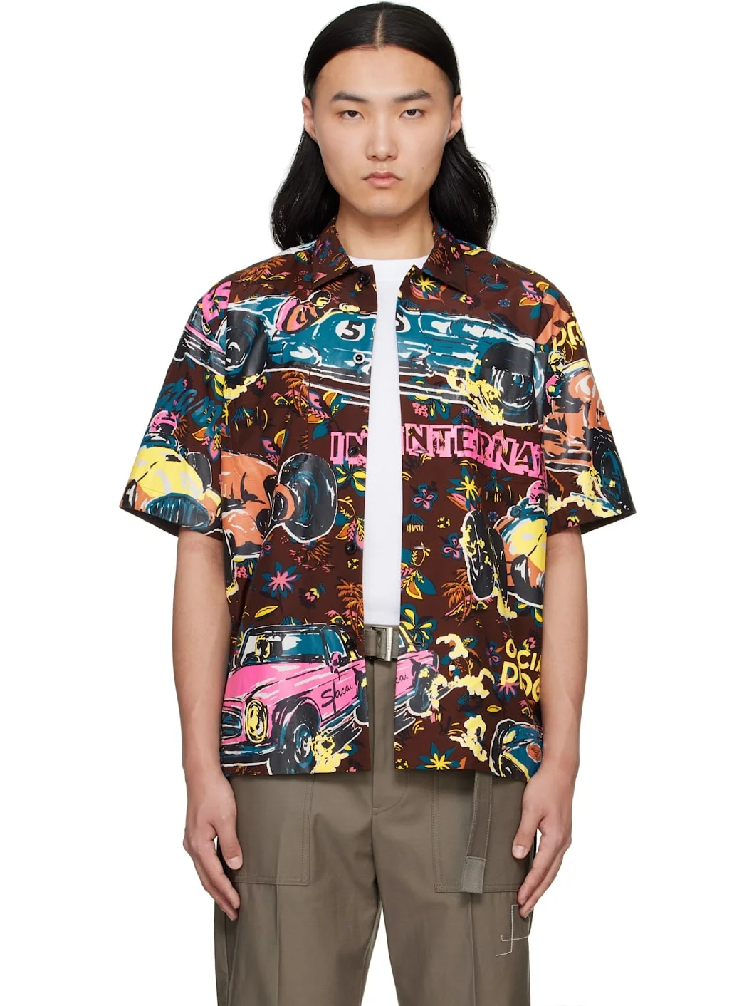 Burgundy Car Race Tropical Print Shirt - 1