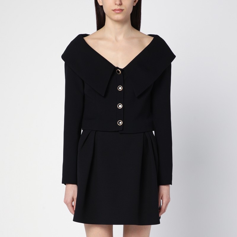 Black Off Shoulder Jacket in Wool - 1