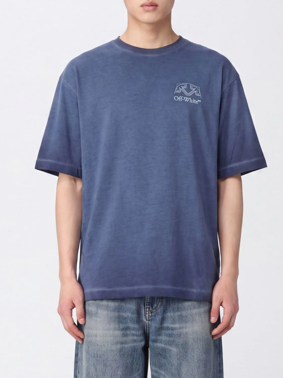 Crewneck T-Shirt in Modal and Silk Blend with Contrast Logo - 1