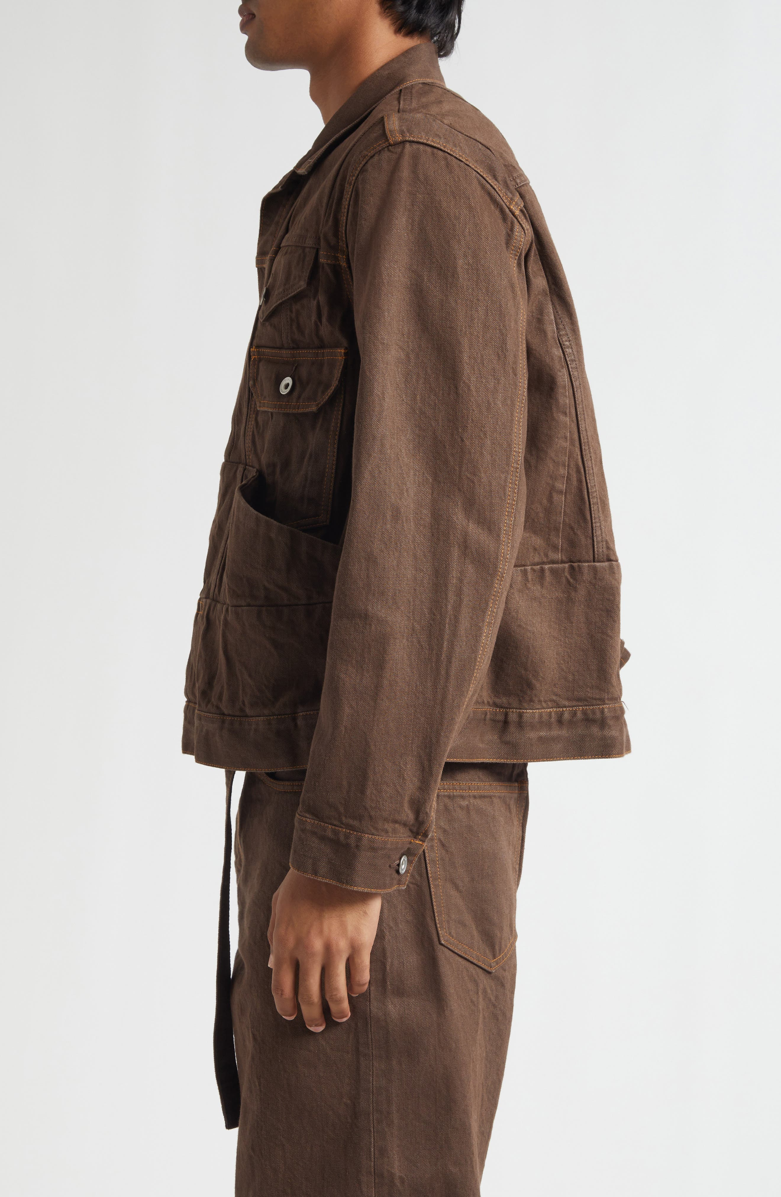 Sacai Denim Trucker Jacket in Brown at Nordstrom - 3