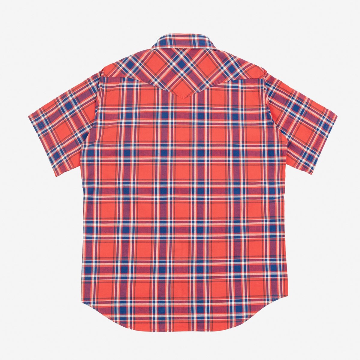 IHSH-359-RED 5oz Selvedge Madras Check Short Sleeved Western Shirt - Red - 5