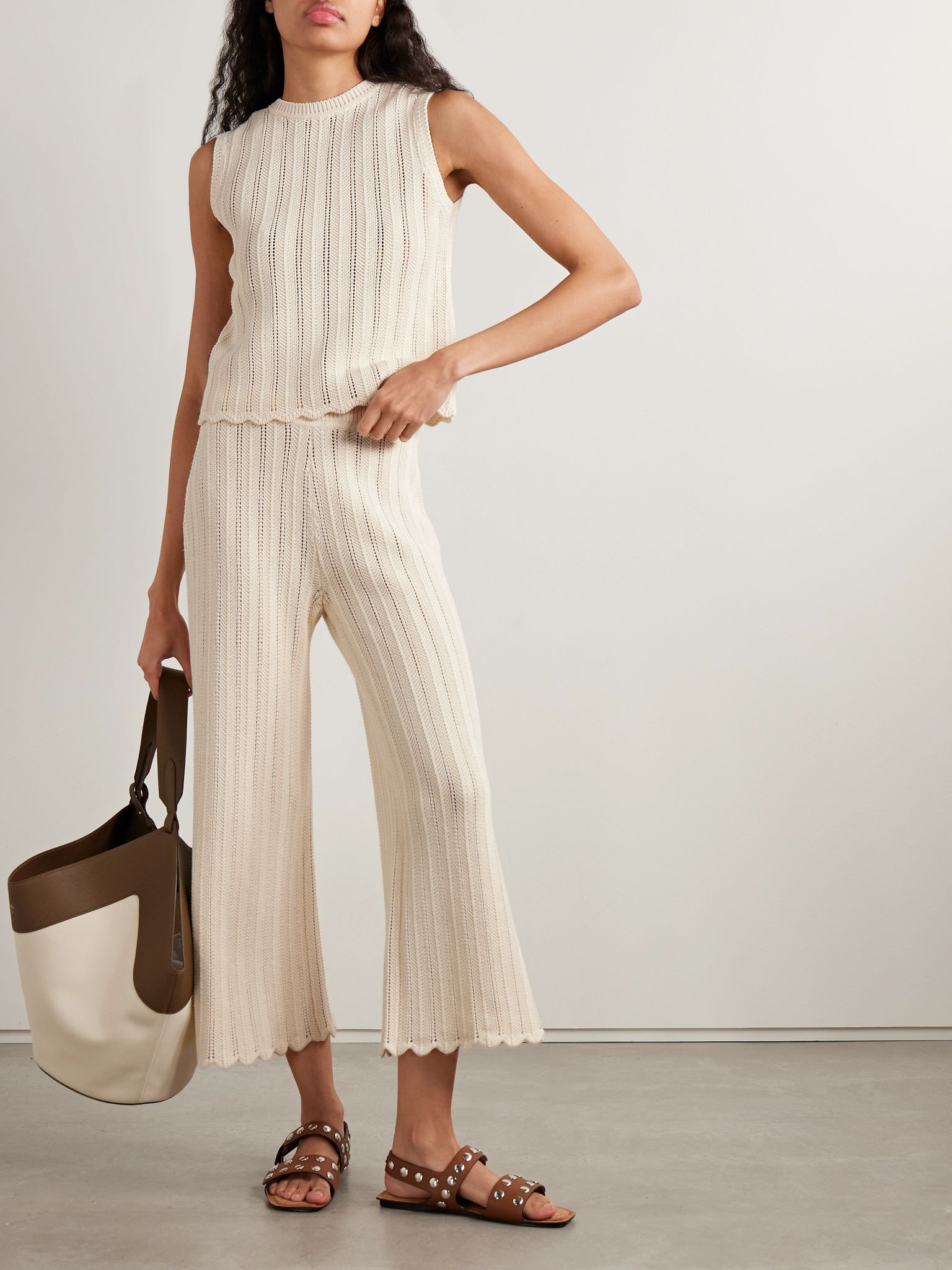 Zabou ribbed open-knit organic cotton top Ivory - 2