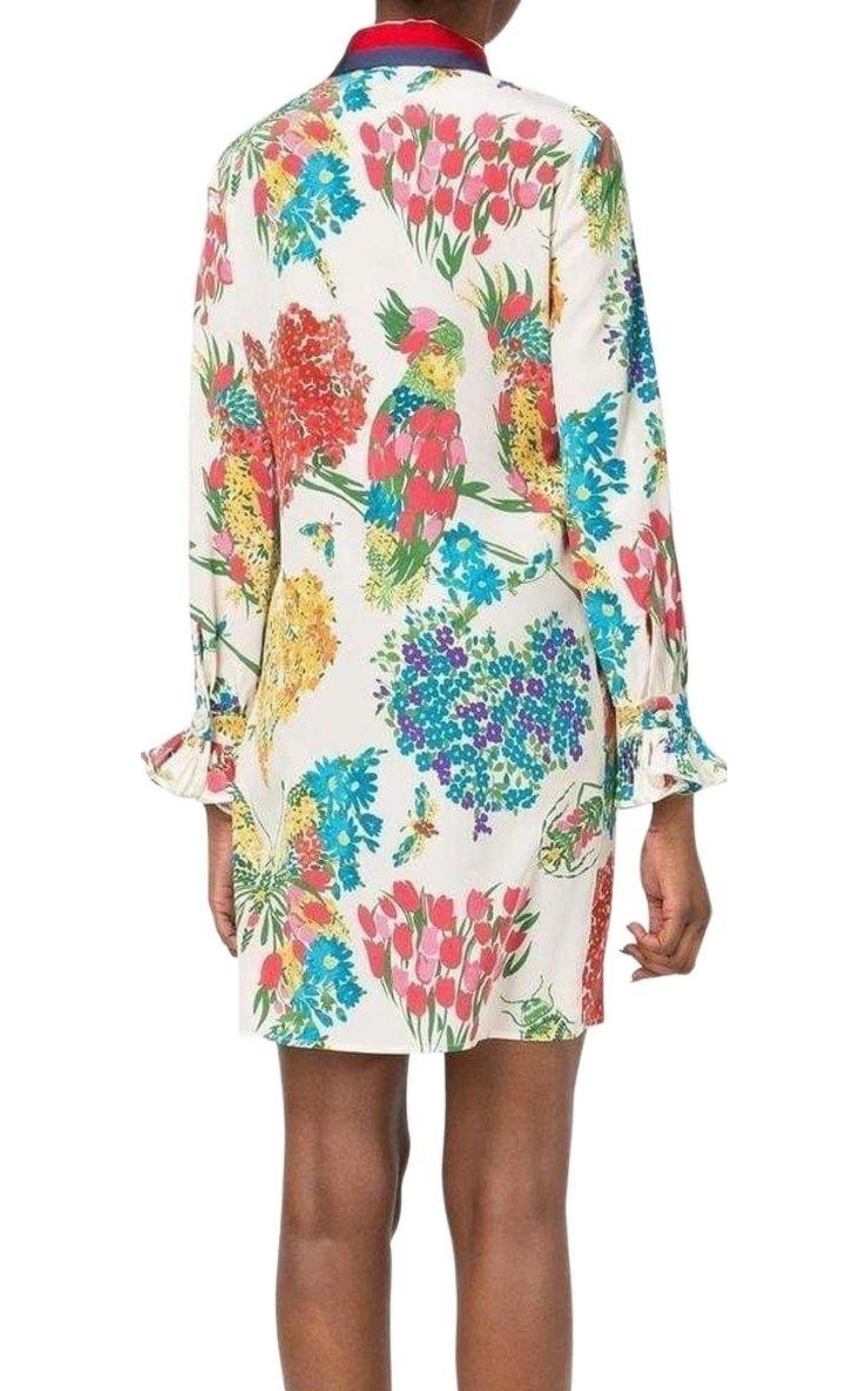 Floral Print Ruffle Trim Shirt Dress - 3