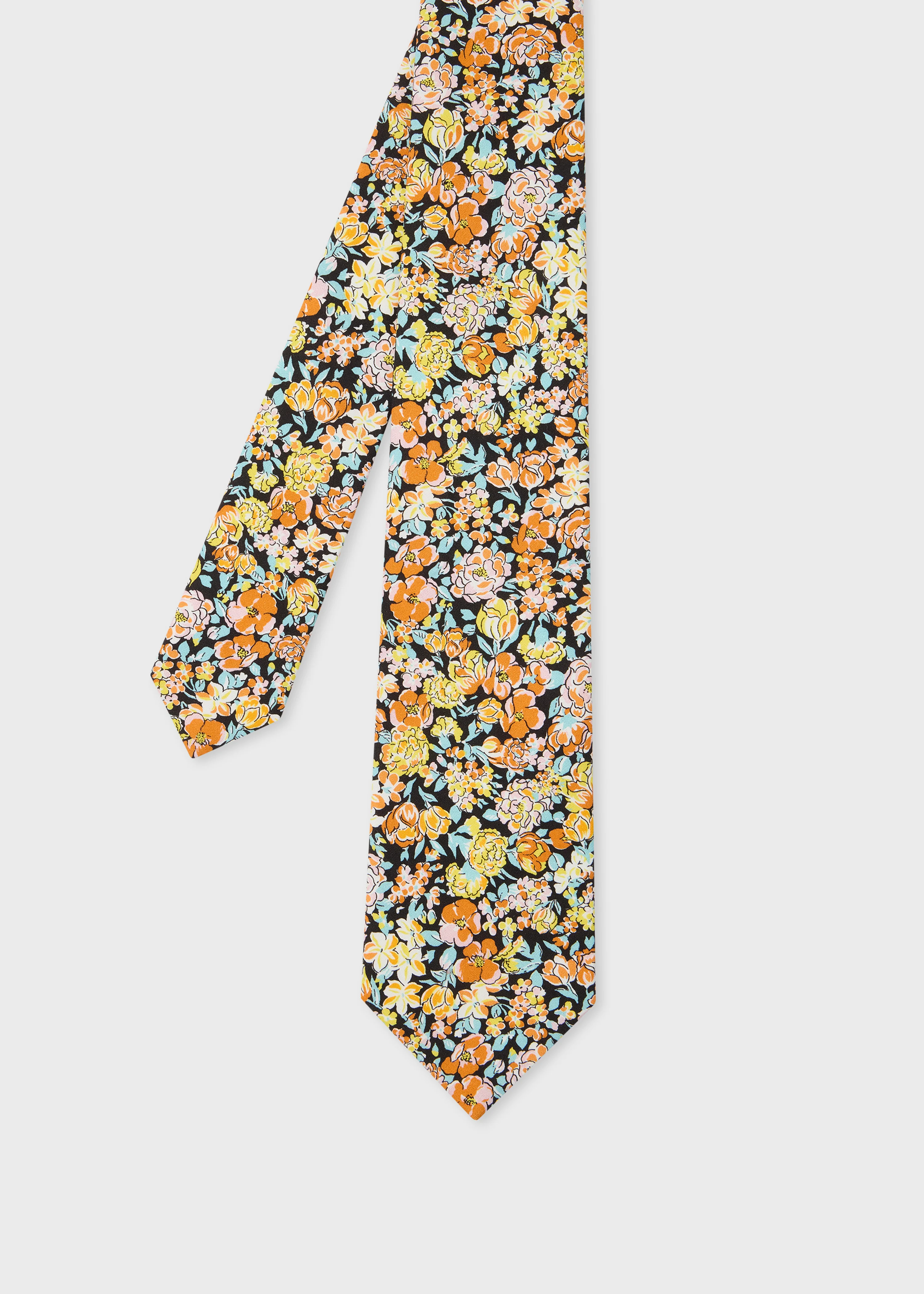 Orange Floral Cotton Tie - 1