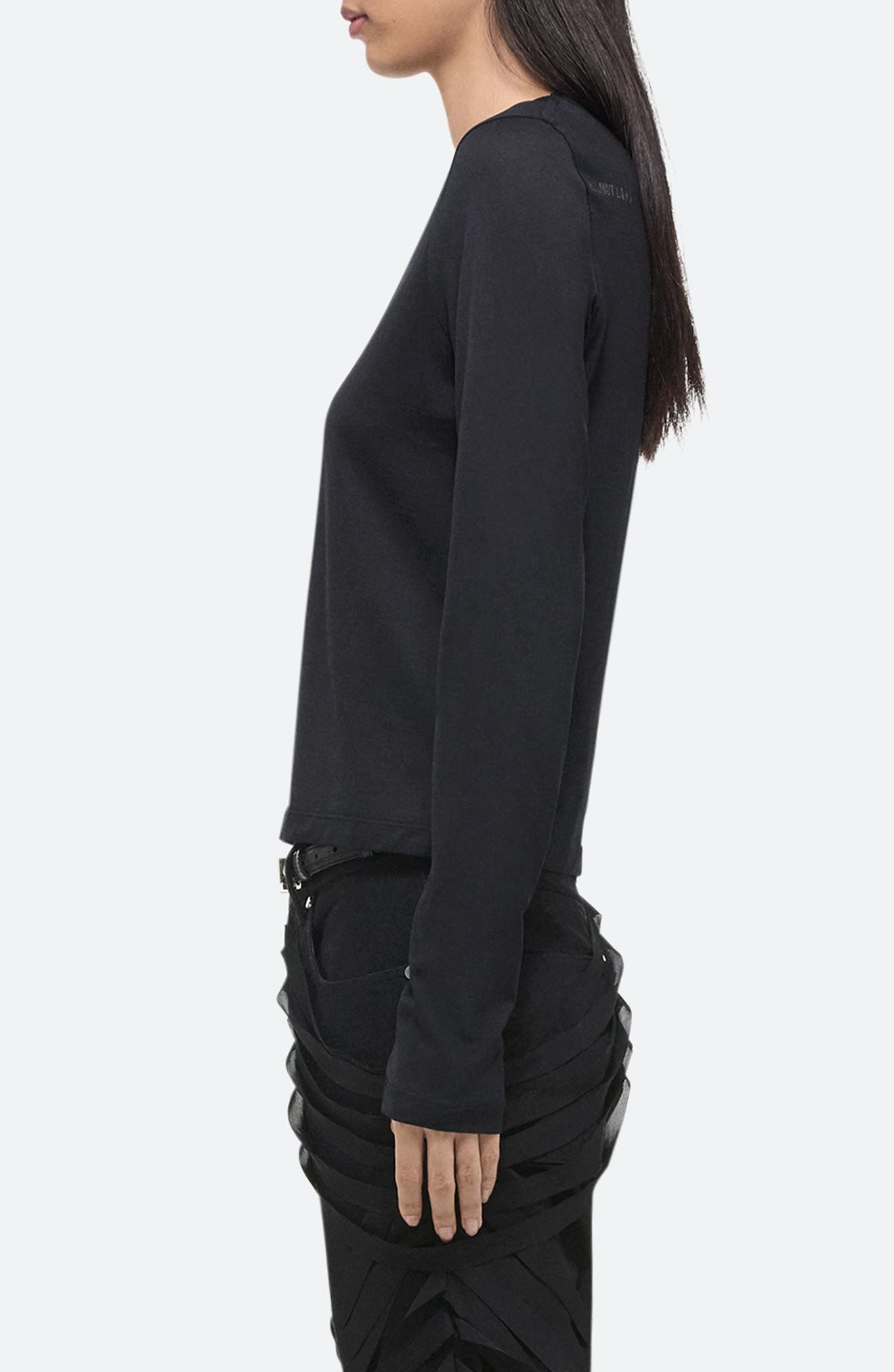 Helmut Lang Slim Long Sleeve Cotton T-Shirt in Black - 3