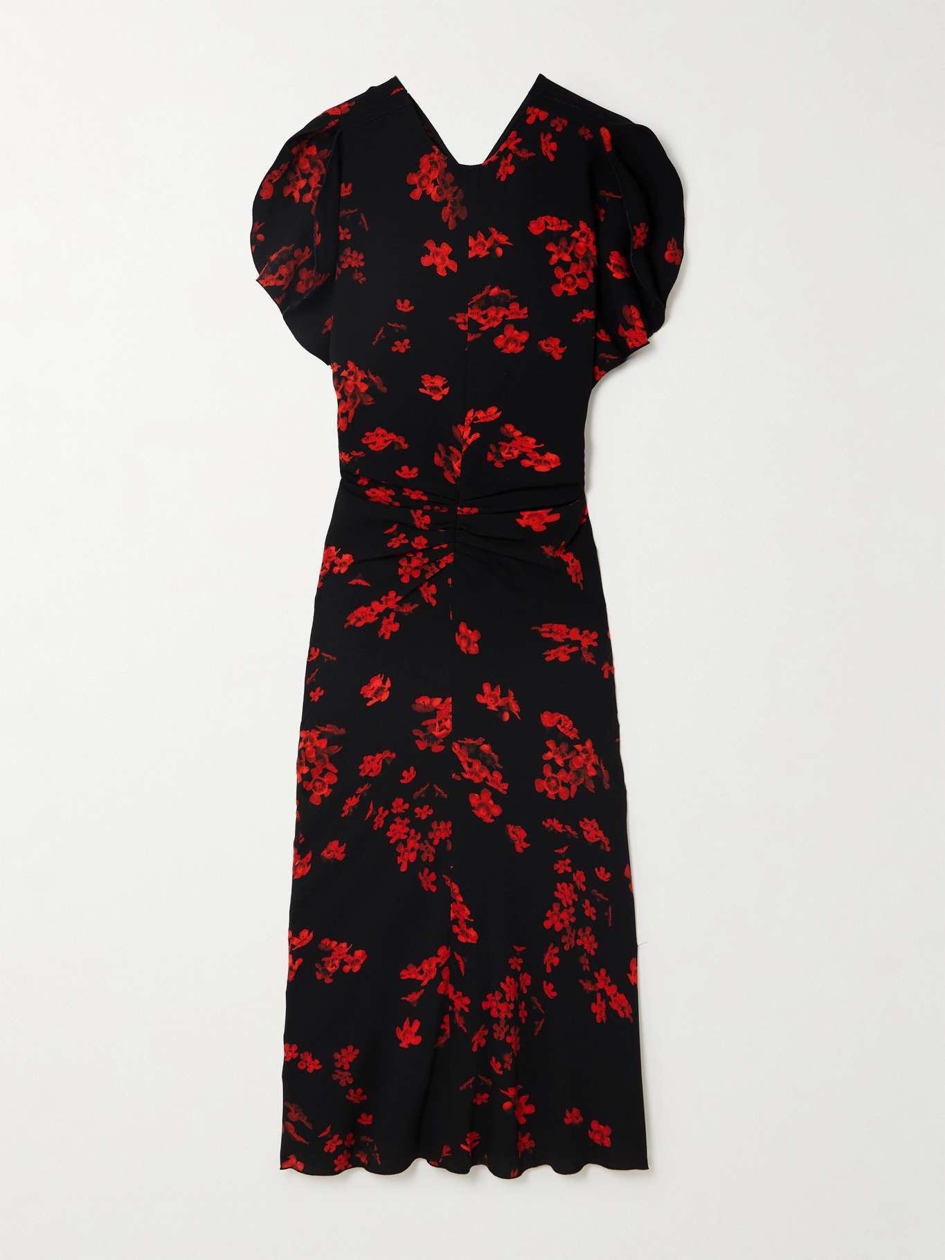 Gathered floral-print crepe midi dress - 1