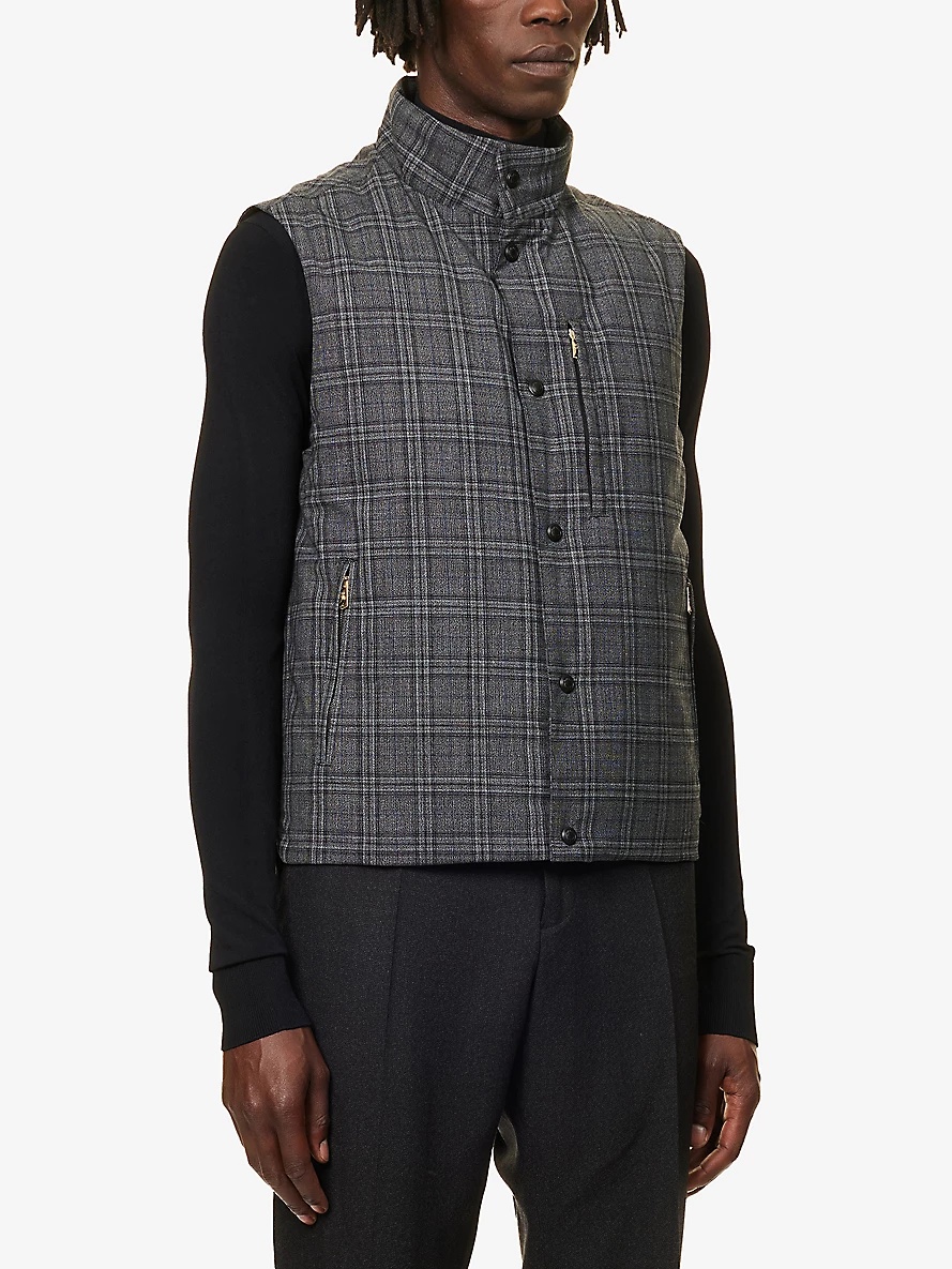 Checked funnel-neck regular-fit recycled-polyester down gilet - 3