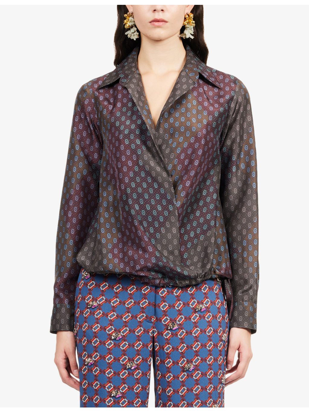 Cedal Printed Drawstring-Hem Silk Shirt - 3