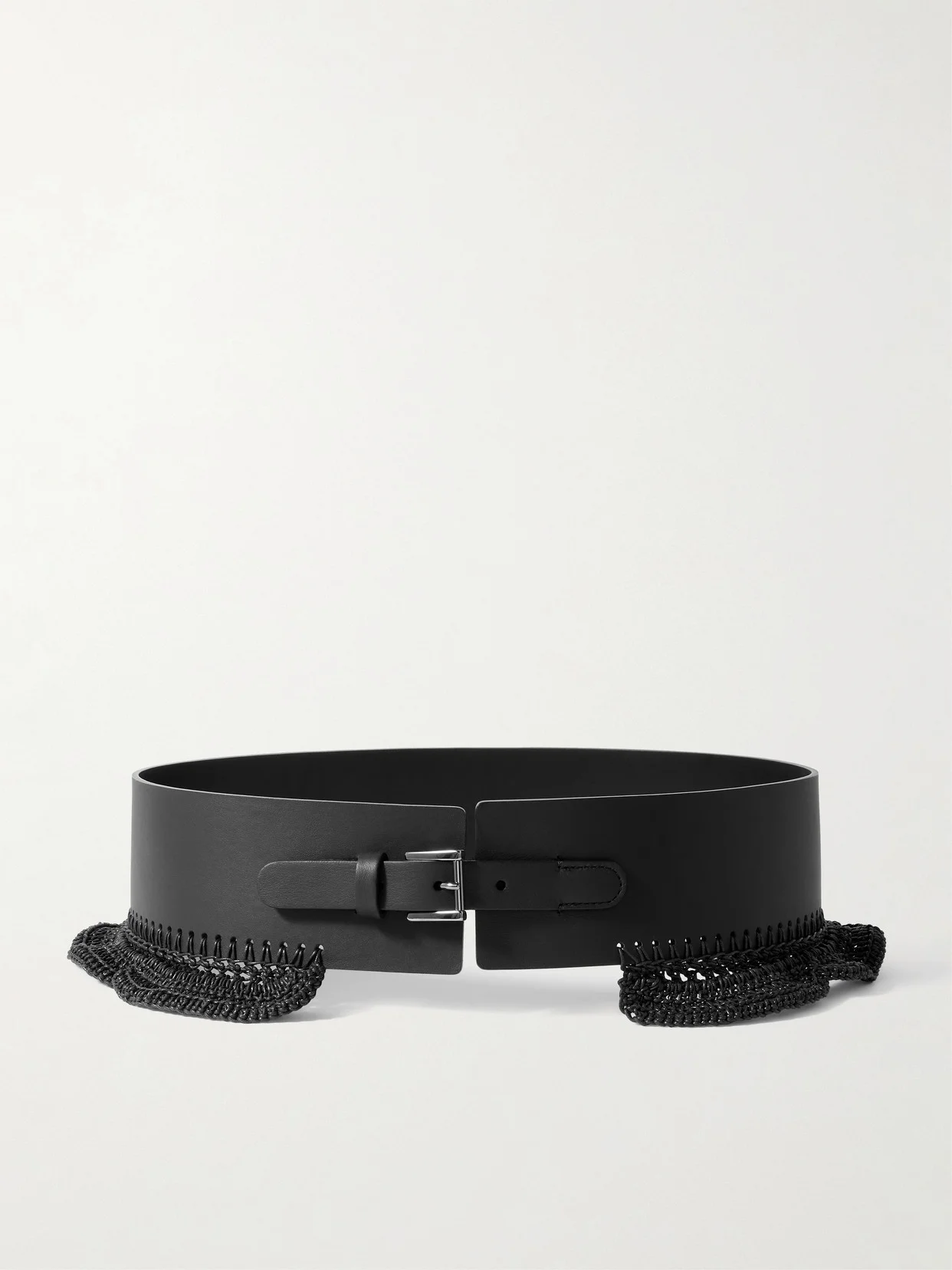 Crochet-trimmed Leather Waist Belt - 1
