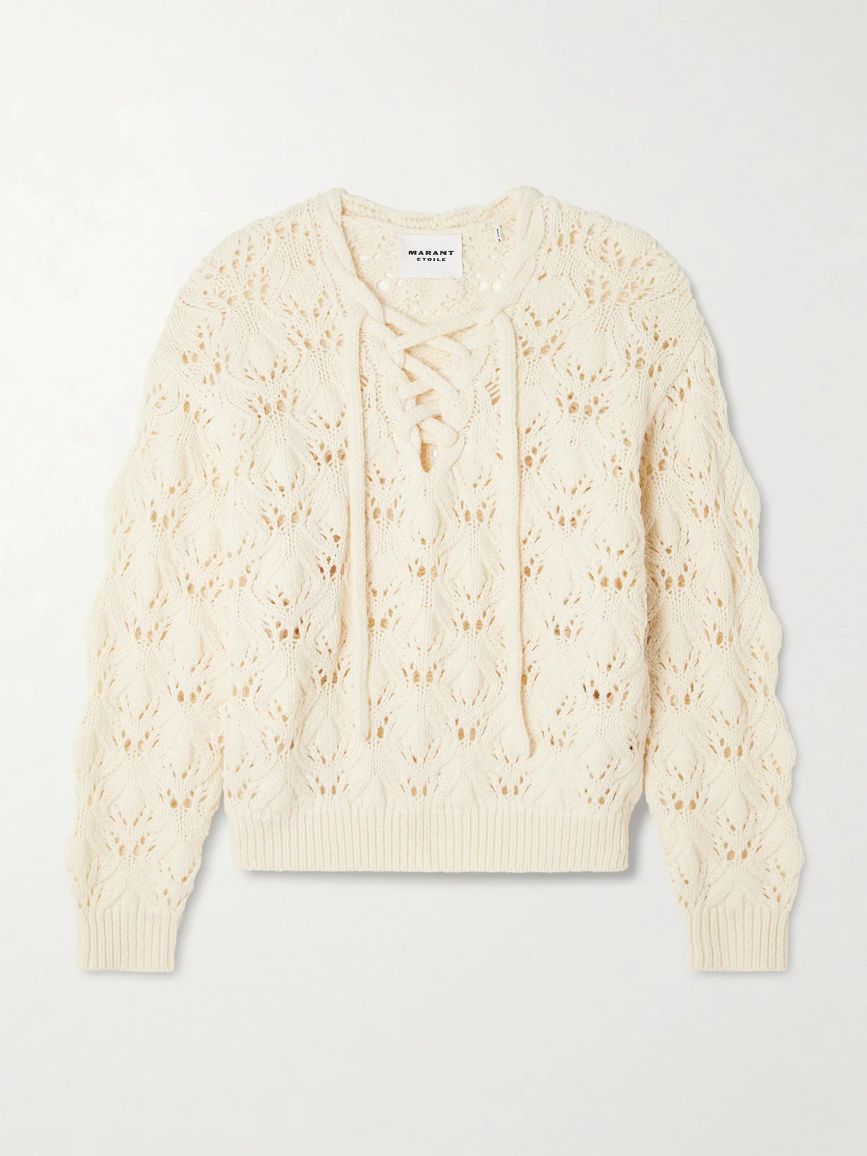 Wendy Lace-up Open-knit Wool-blend Sweater - 1