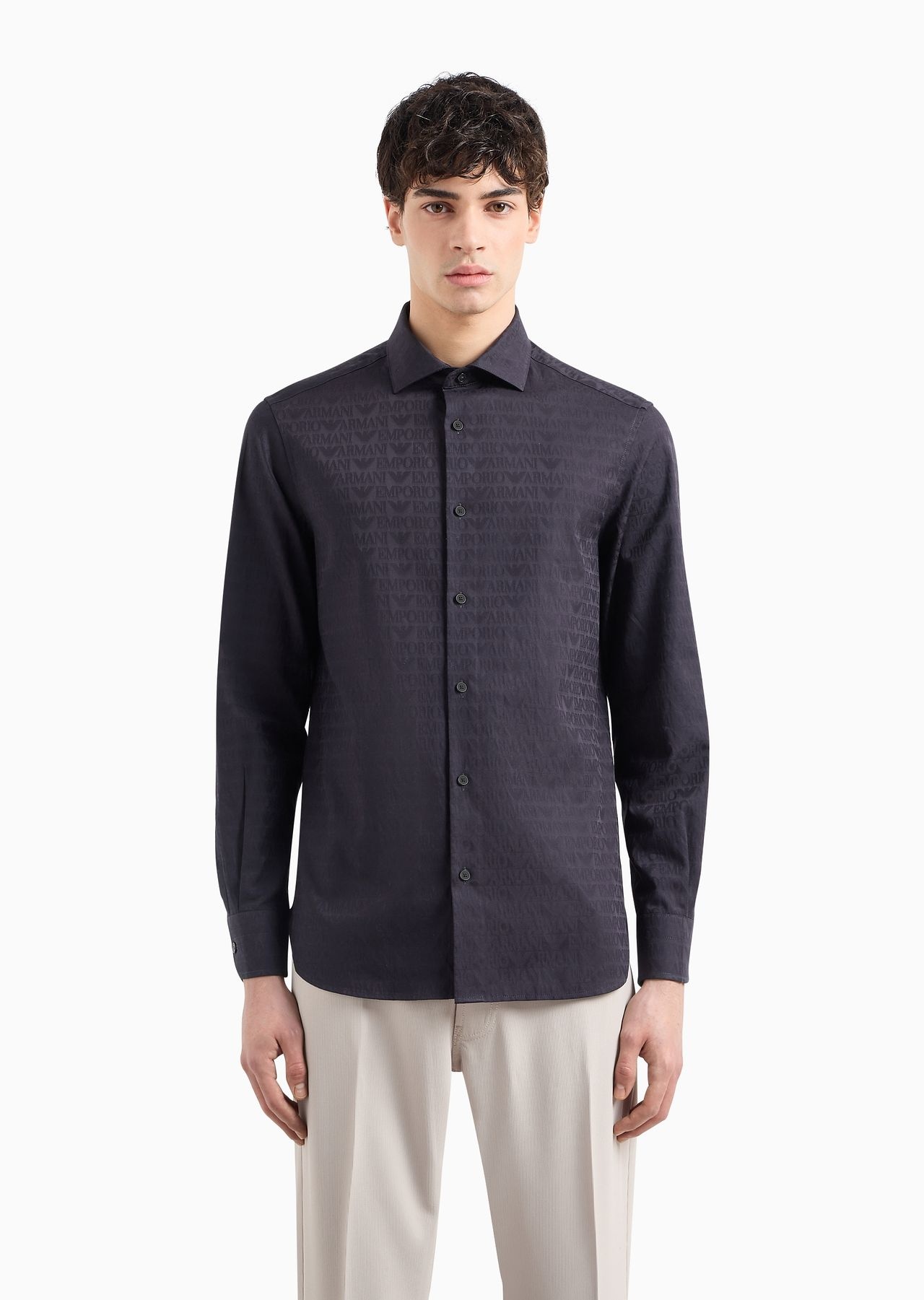 Poplin shirt with embossed EA logo - 2