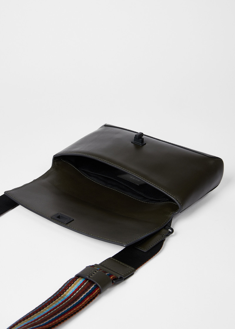 Dark Green Leather 'Signature Stripe' Strap Cross Body Bag 5