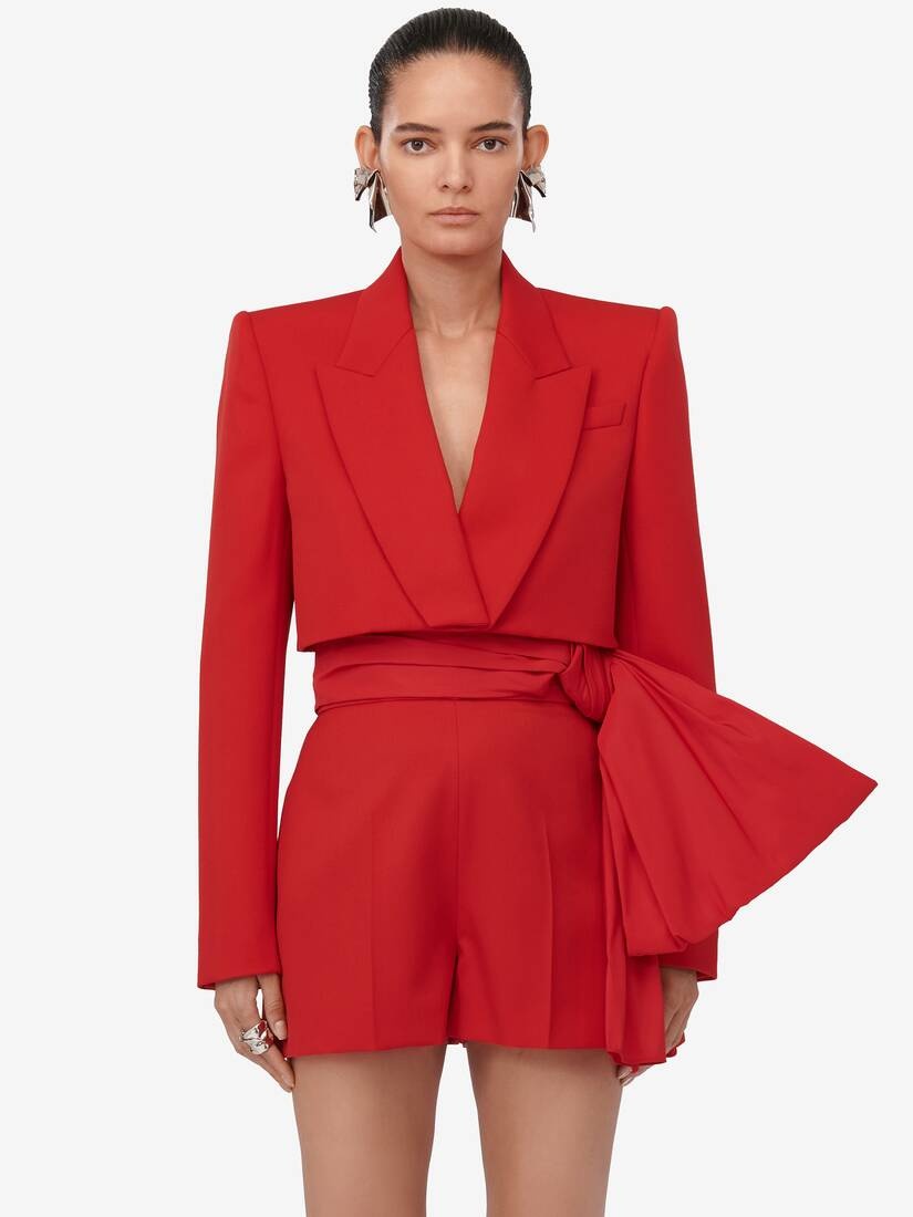 Women's Cropped Tuxedo Jacket in Lust Red - 5