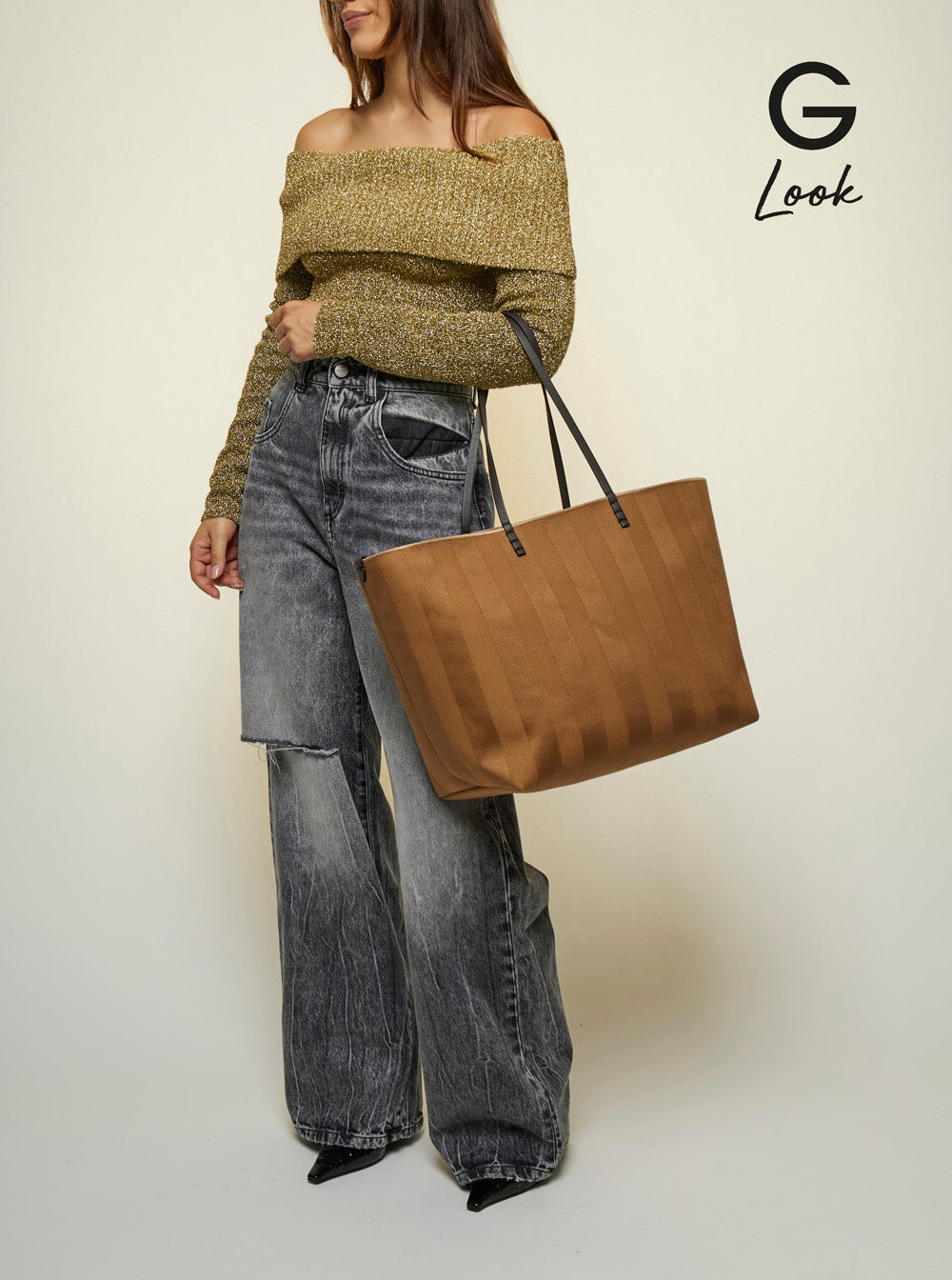 Fendi Women 'Roll Large' Beige Reversible Tote Bag In Striped Chenille Woman - 7