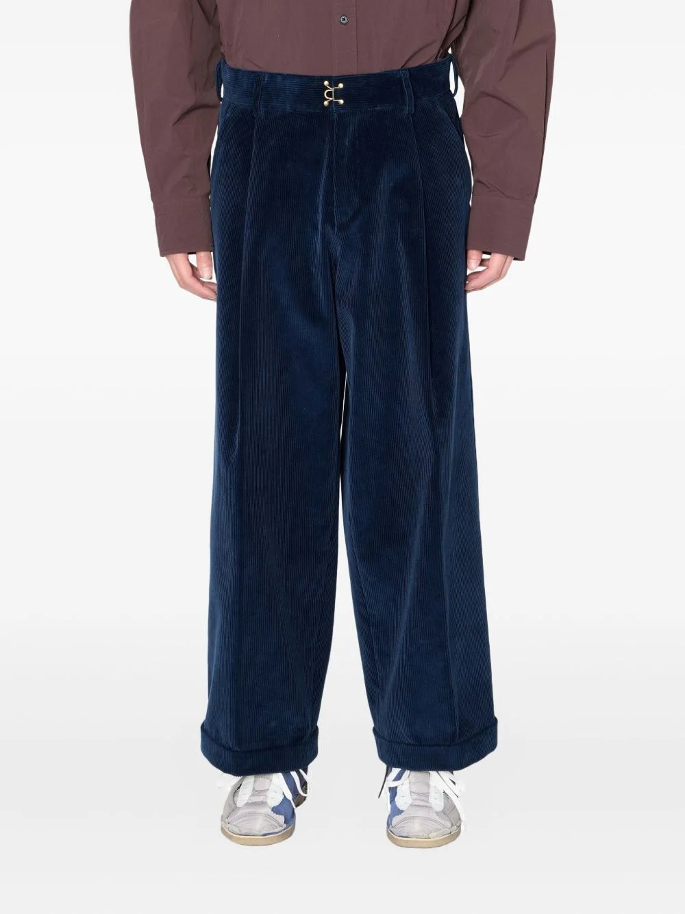 hook-detail corduroy trousers - 1