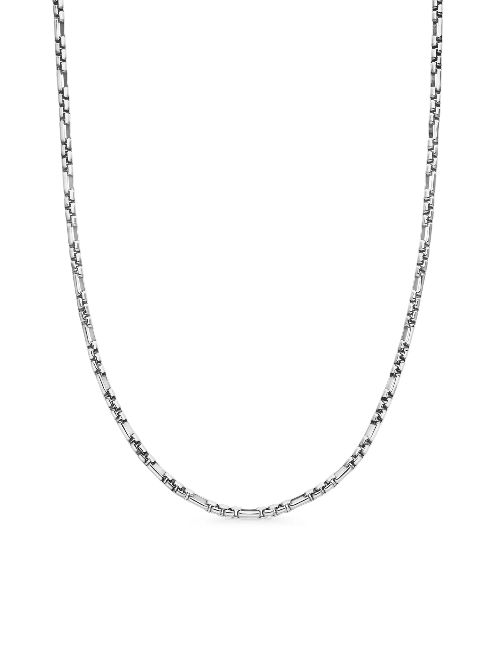 Men's Open Station Box Chain Necklace in Sterling Silver, 3MM - Sterling Silver - 1
