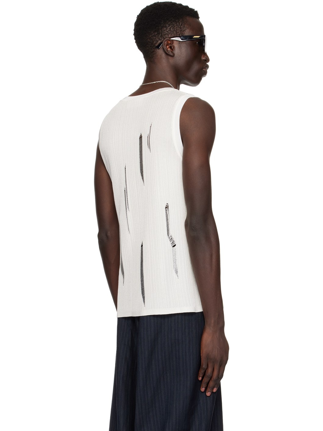White Ribbed Tank Top - 3