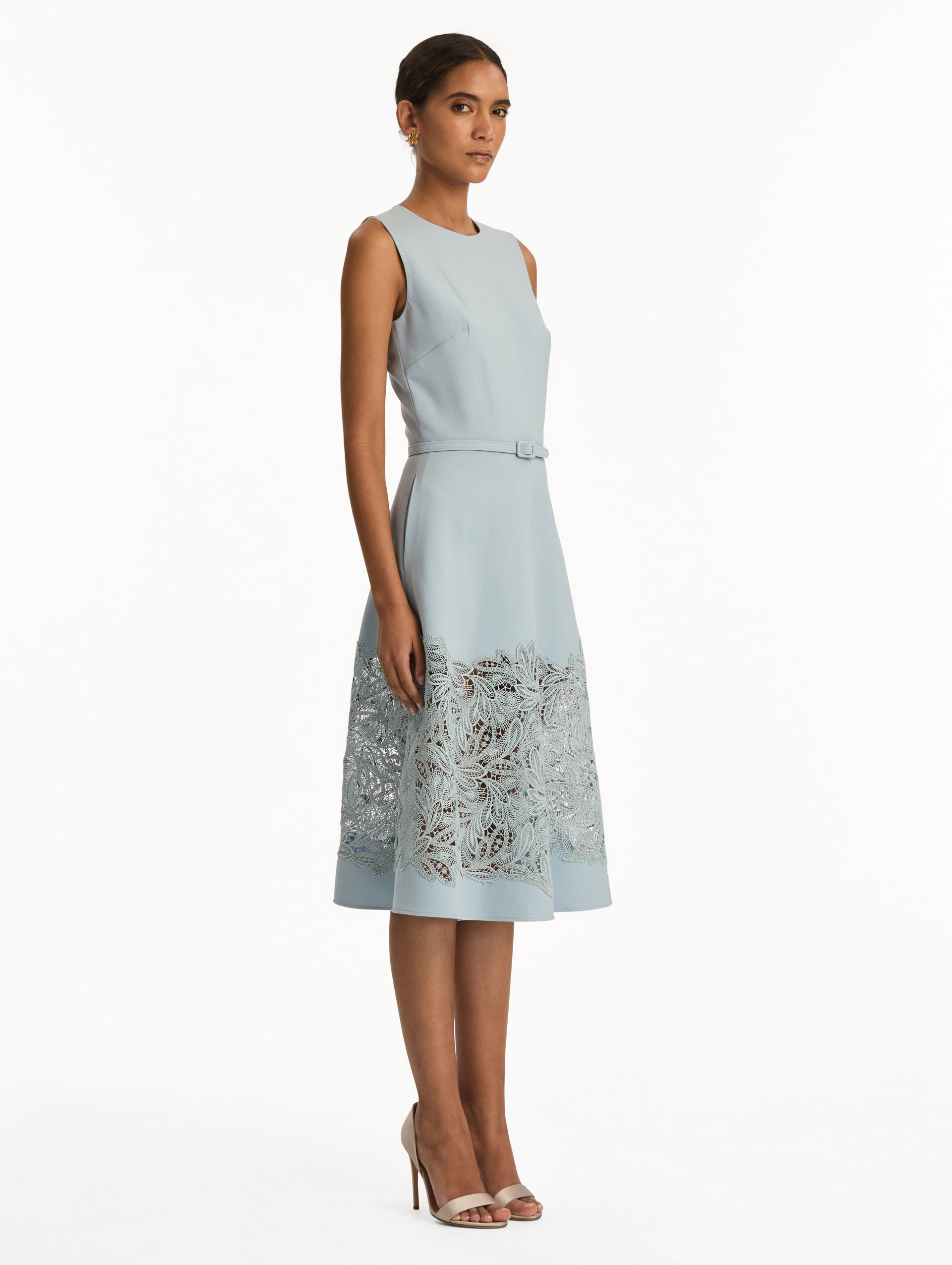 FEATHER SCROLL GUIPURE WOOL DRESS - 4