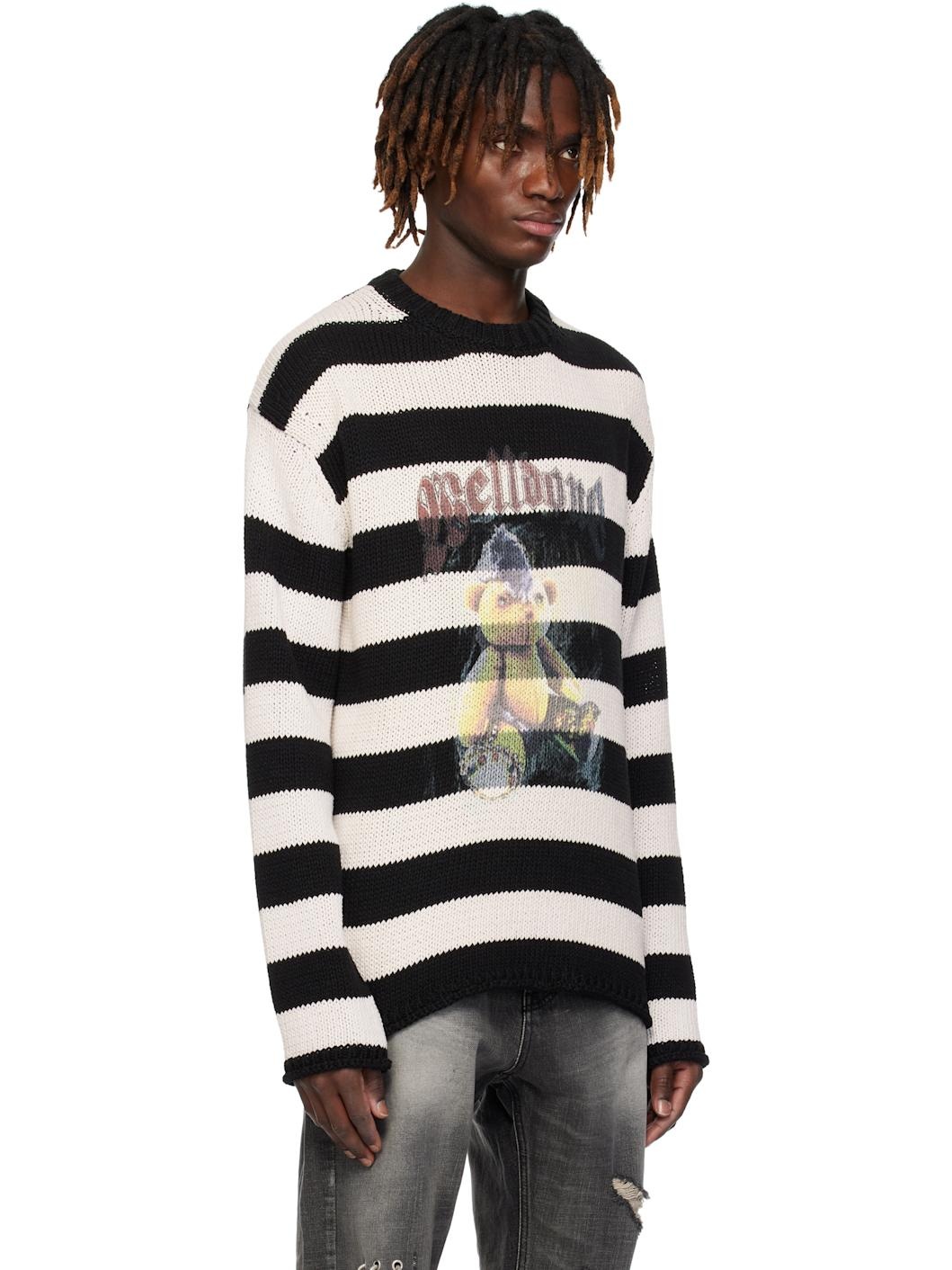 Black & White Punk Teddy Striped Sweater - 2