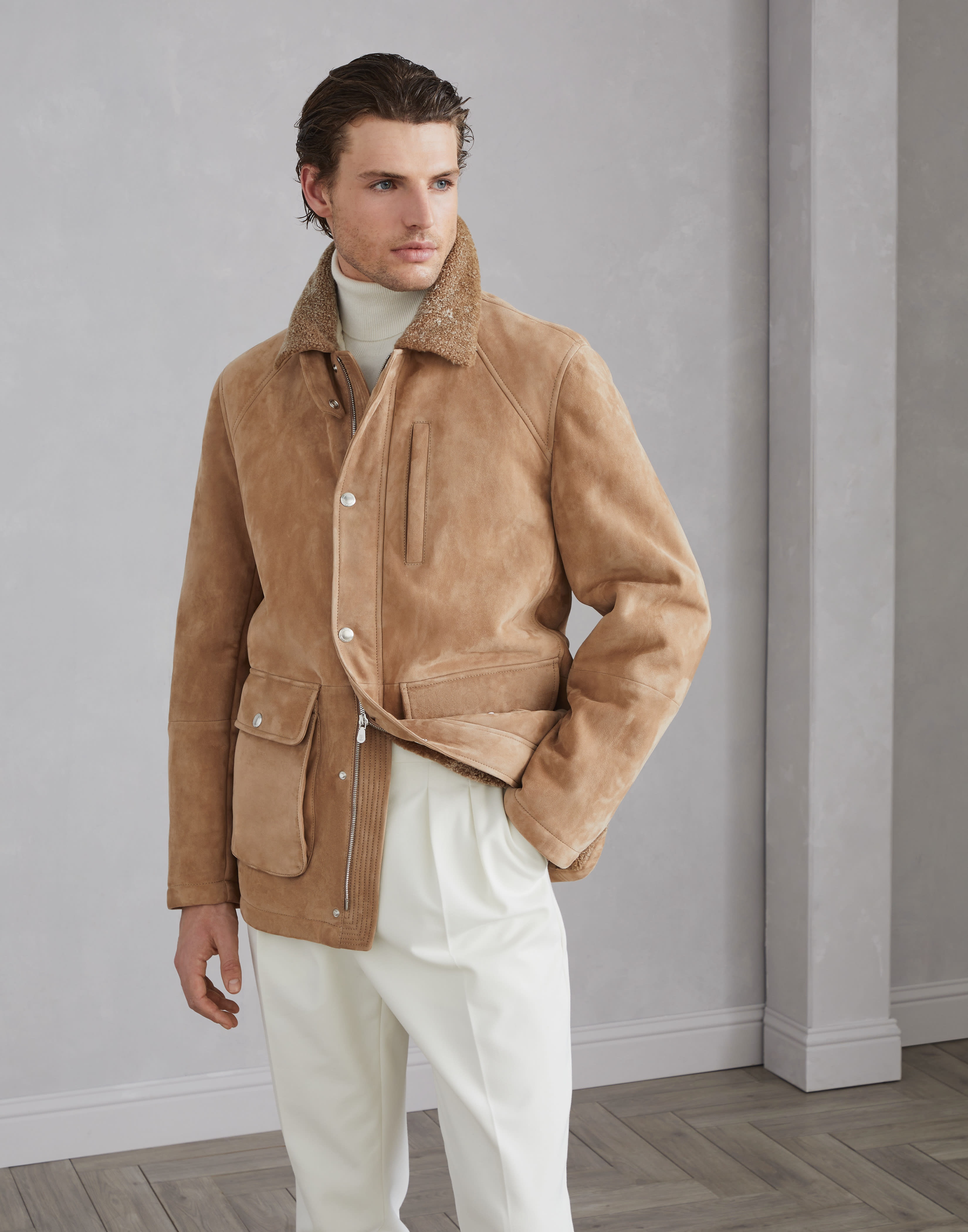 Brunello Cucinelli Suede shearling field jacket | REVERSIBLE