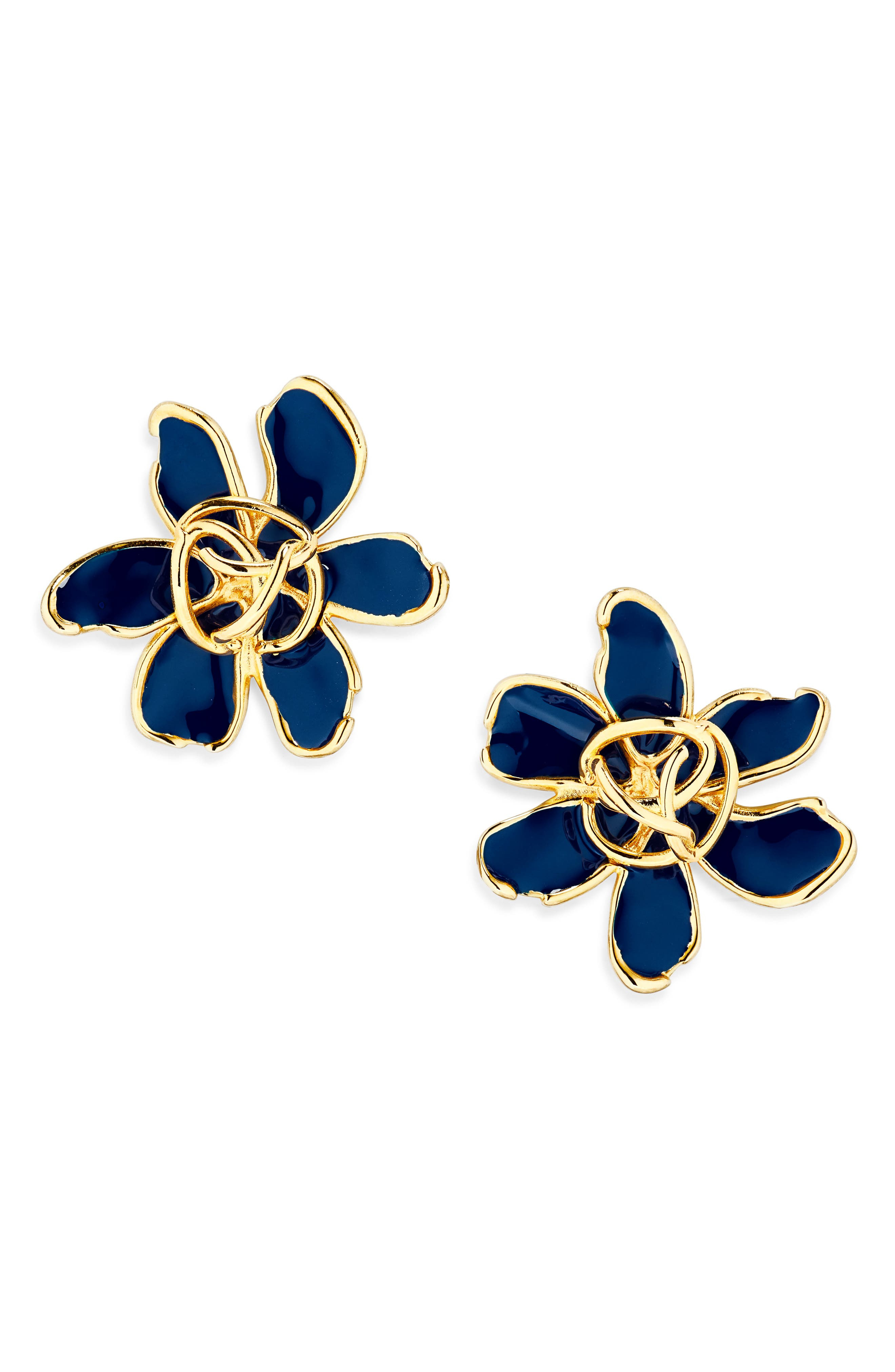 Oscar de la Renta O Enamel Flower Stud Earrings in Navy at Nordstrom - 1