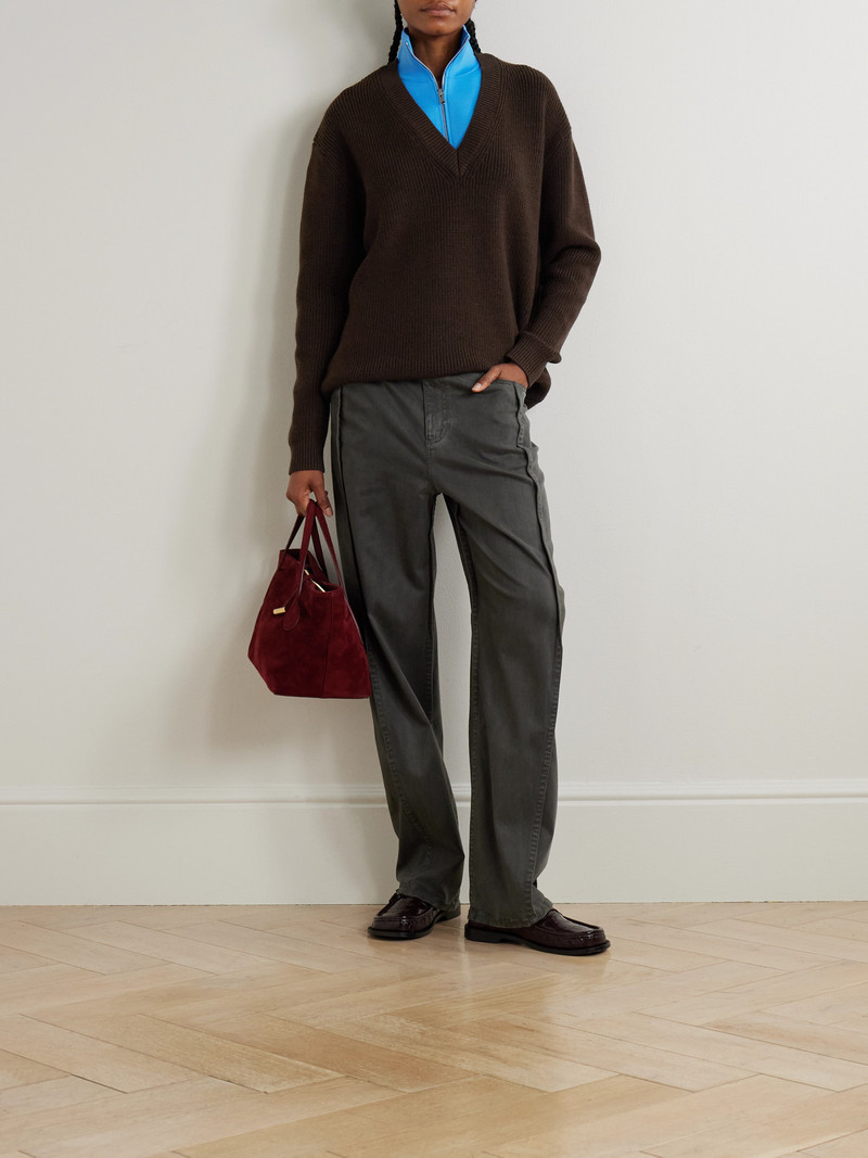 Tibi Layered Knit-trimmed Ribbed Wool-blend Half-zip Sweater outlook