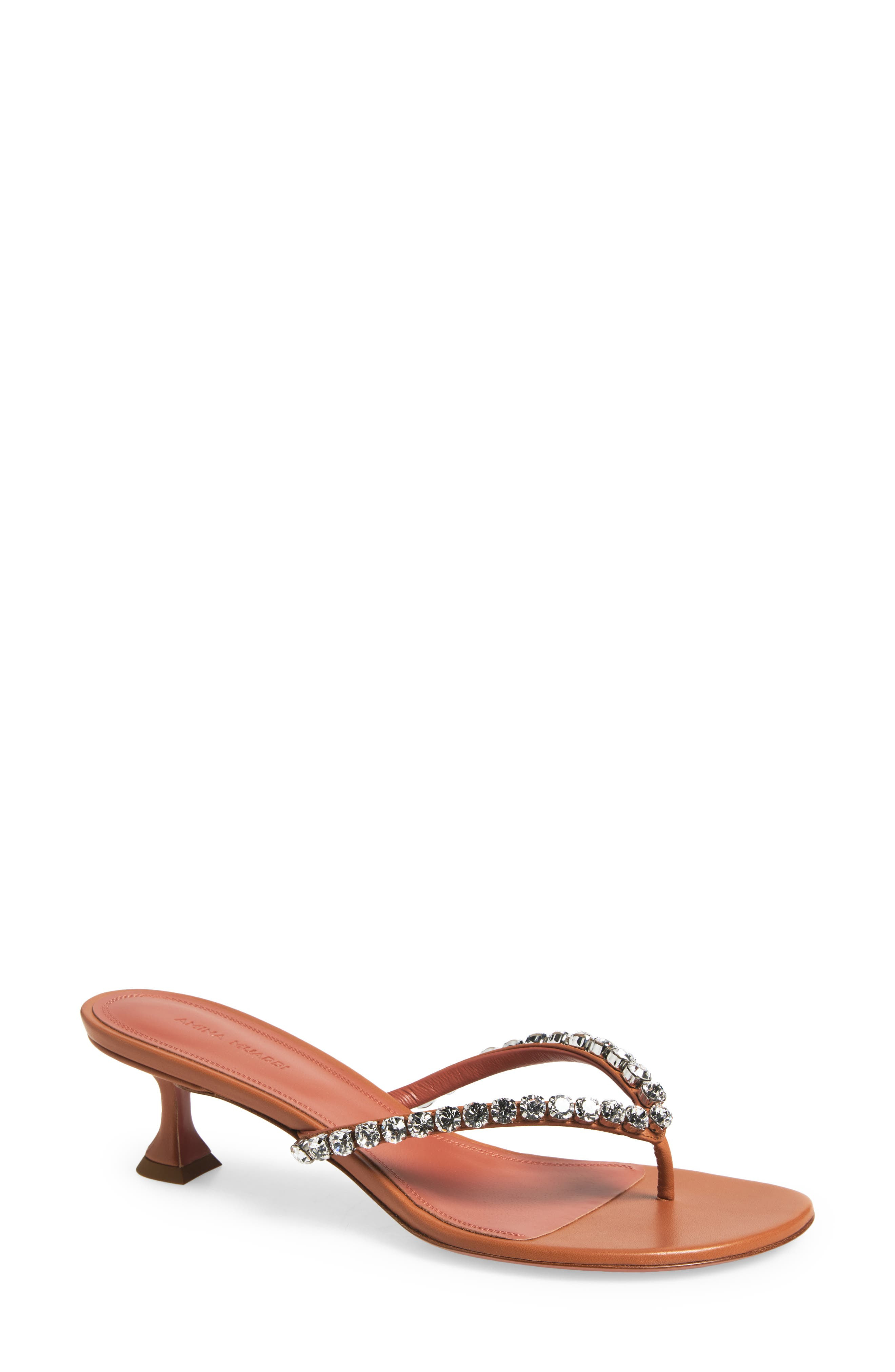 Amina Muaddi Gigi CrystalStrap Kitten Heel Sandal in Nappa Latte/White Crystals at Nordstrom - 1