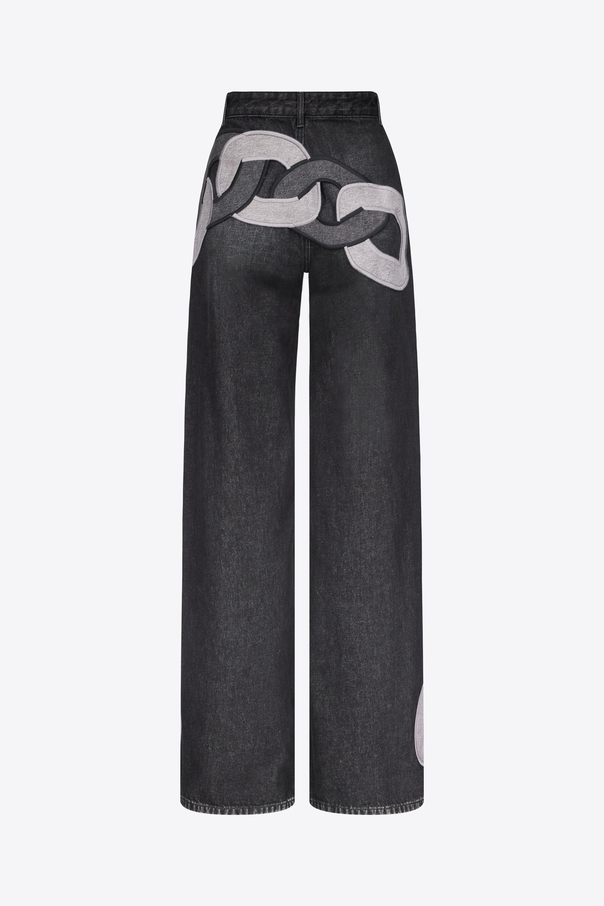 CHAIN CUTOUT WIDE LEG JEAN - 2