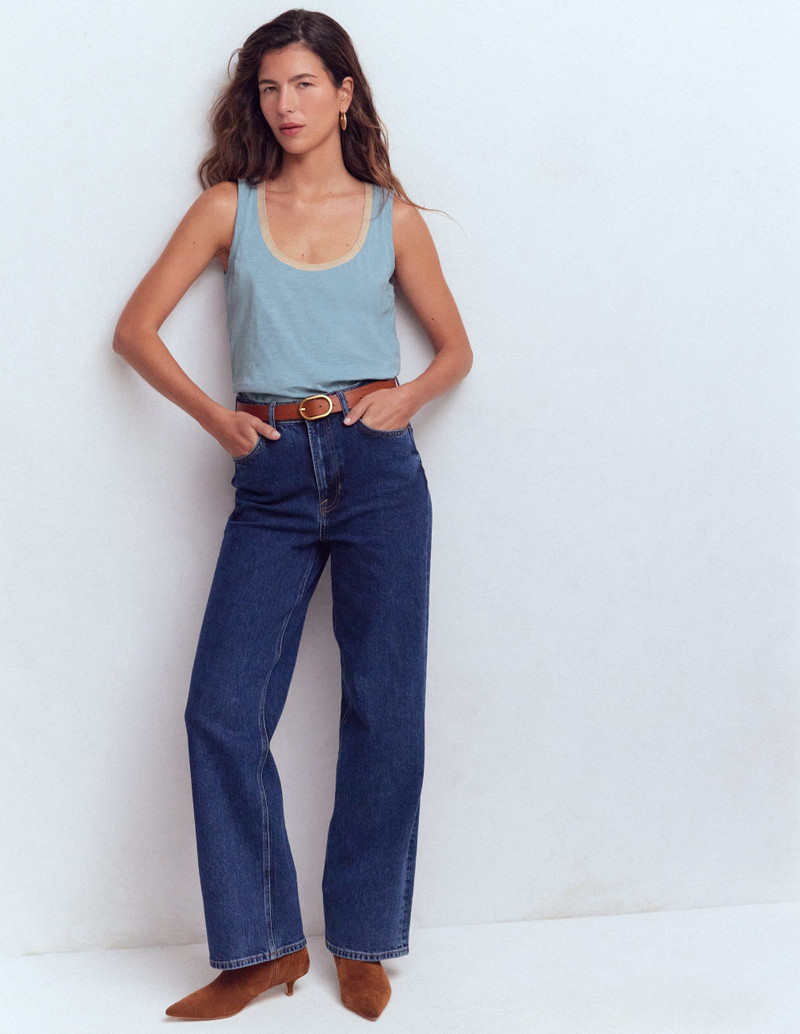 Metallic Trim Scoop Neck Vest-French Blue 5