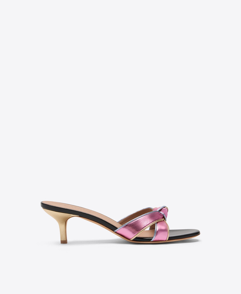 Raquel 45 Pink Knotted Metallic Leather Sandals 1