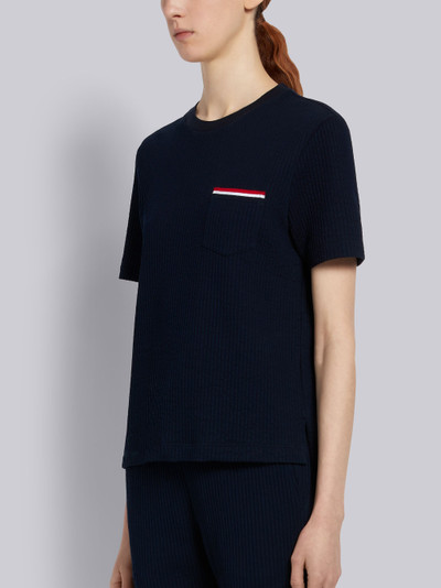 Thom Browne Navy Cotton Seersucker Striped Pocket Short Sleeve Tee outlook