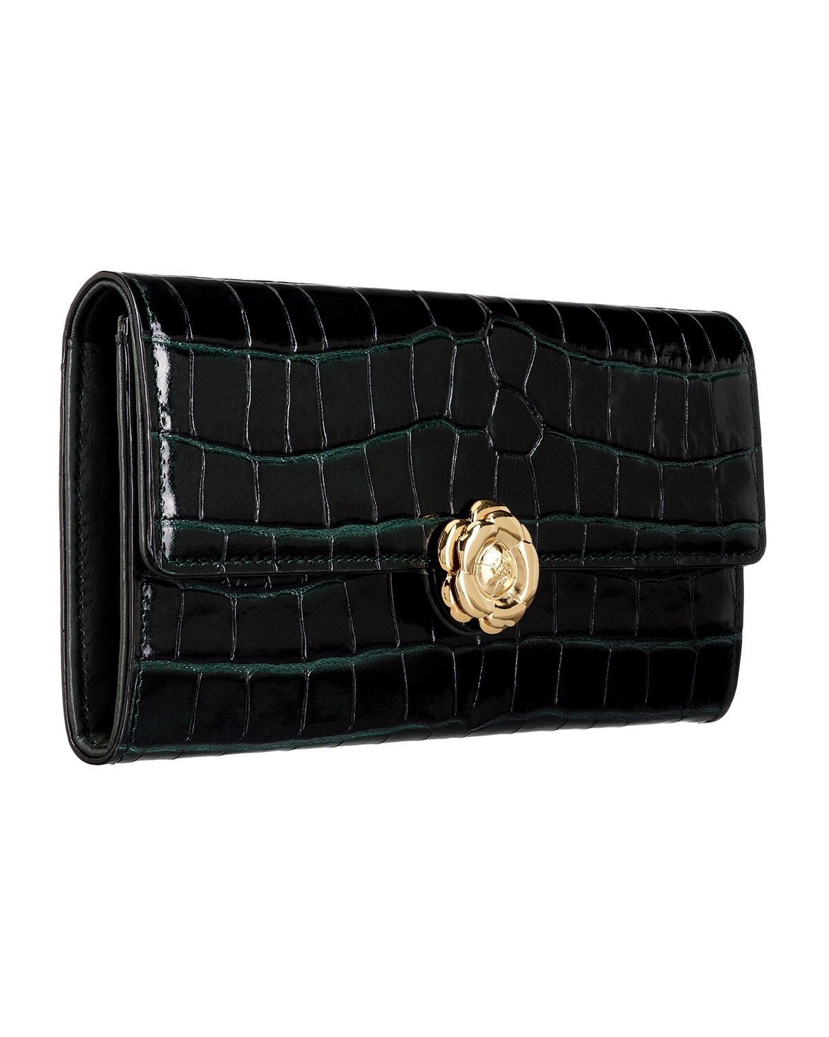GREEN CROC-EMBOSSED CONTINENTAL WALLET - 3