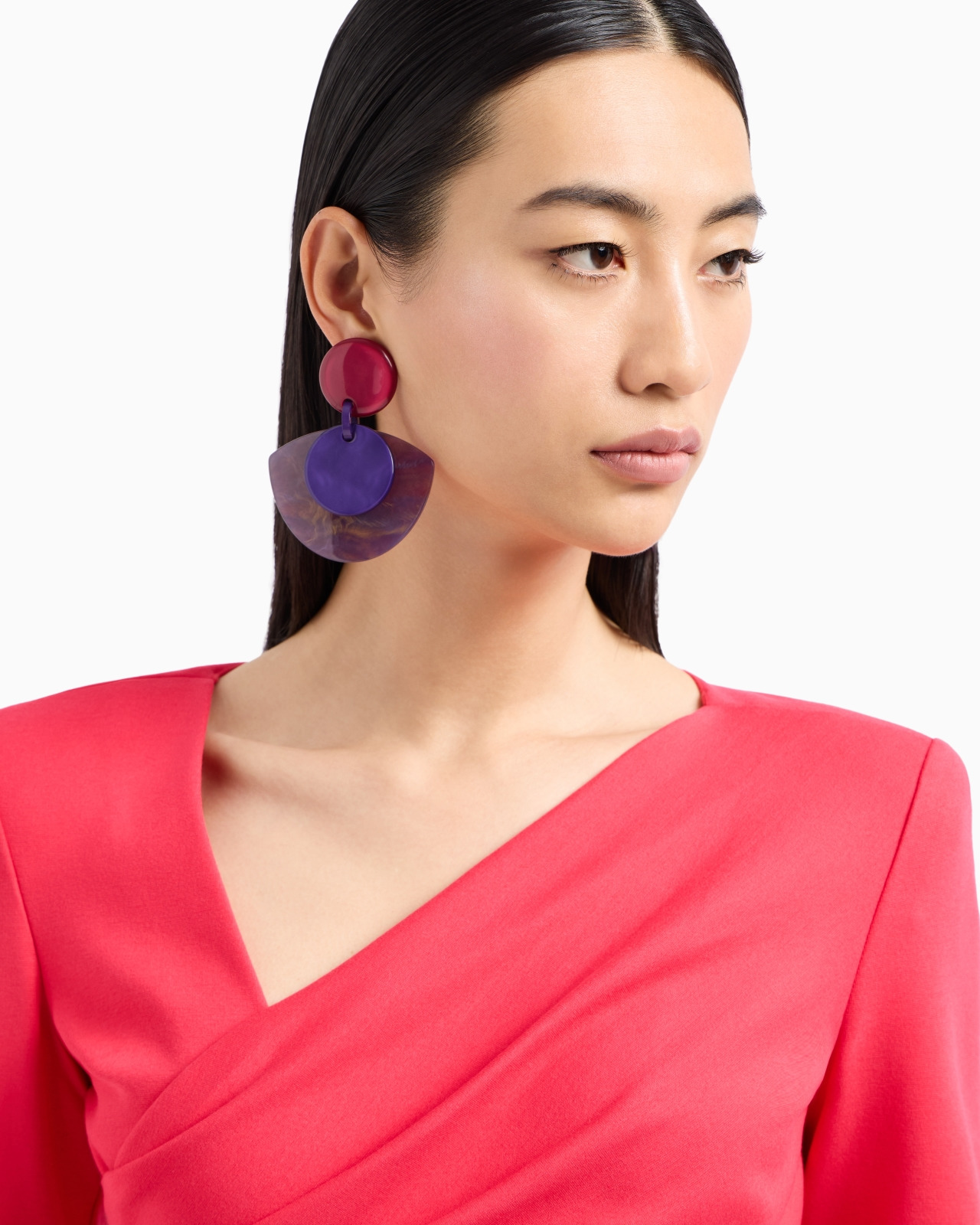 Stretch Milano stitch fabric dress with asymmetric cross-over and draping - 5