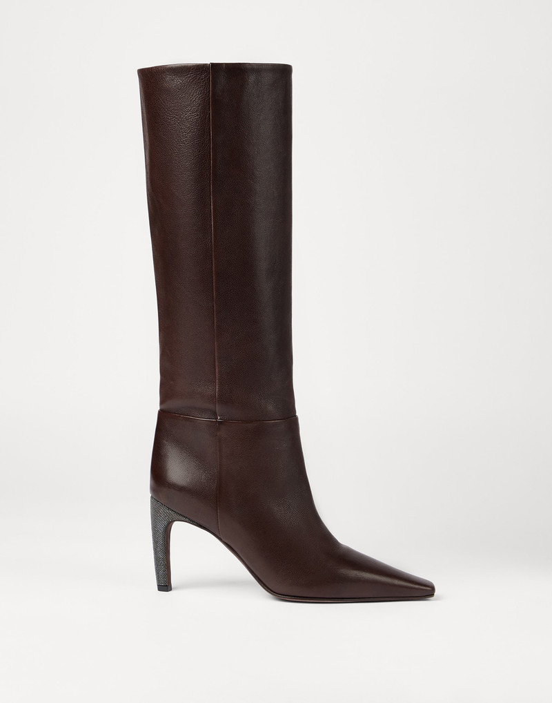 Classic leather boots with precious heels 5