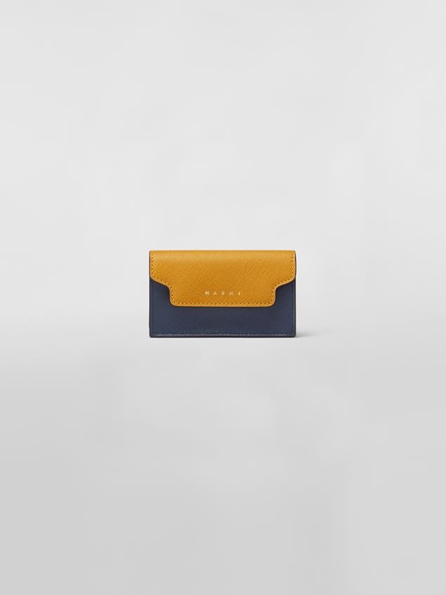 BUSINESS CARD HOLDER IN ORANGE PINK AND BLUE SAFFIANO CALFSKIN - 1