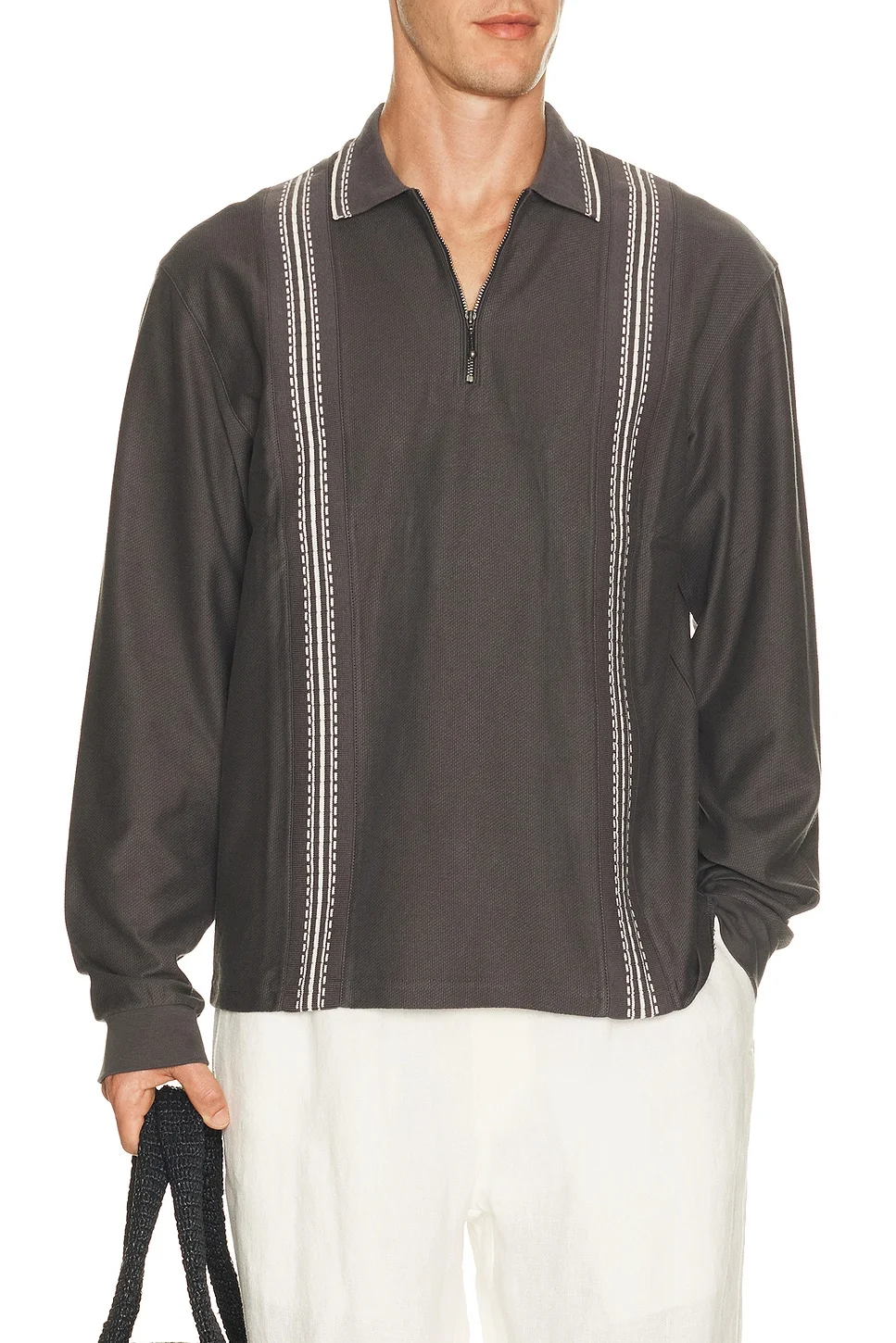 Panel Long Sleeve Zip Polo - 1