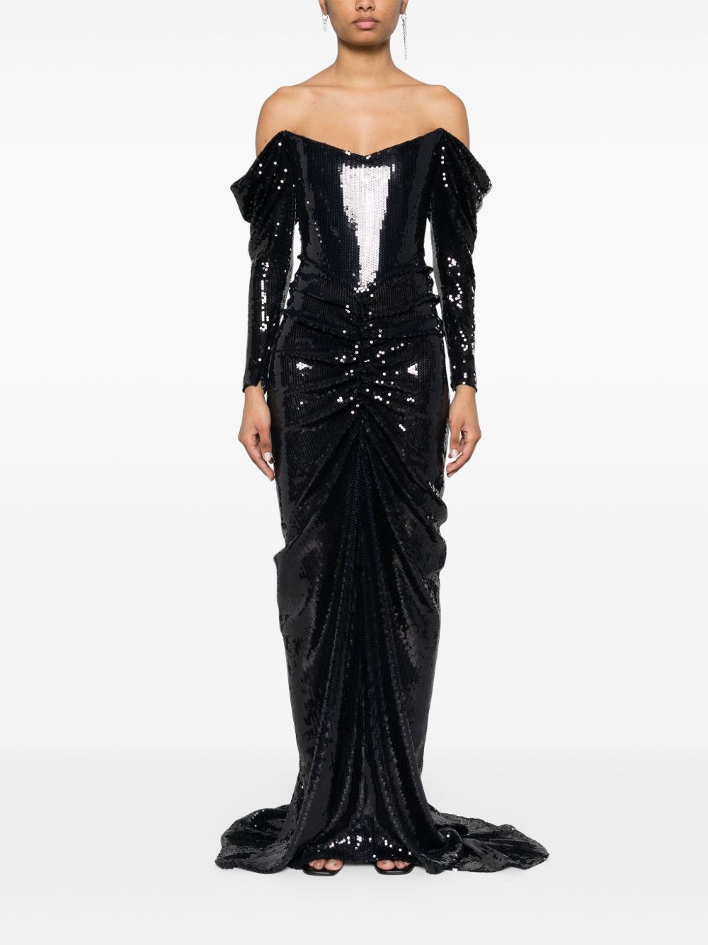 off-shoulder draped midi dress - 2