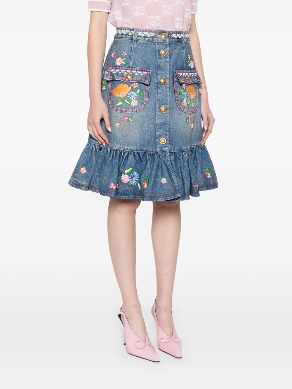floral-embroidered midi skirt - 3