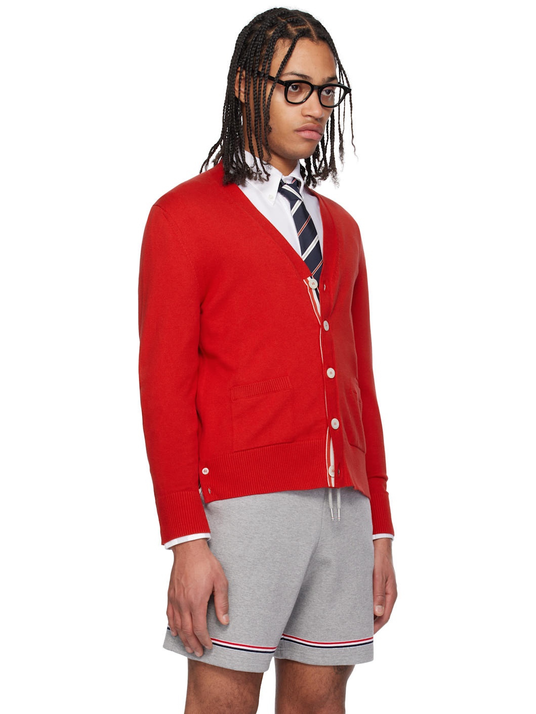 Red Relaxed Fit 4-Bar Cardigan - 2