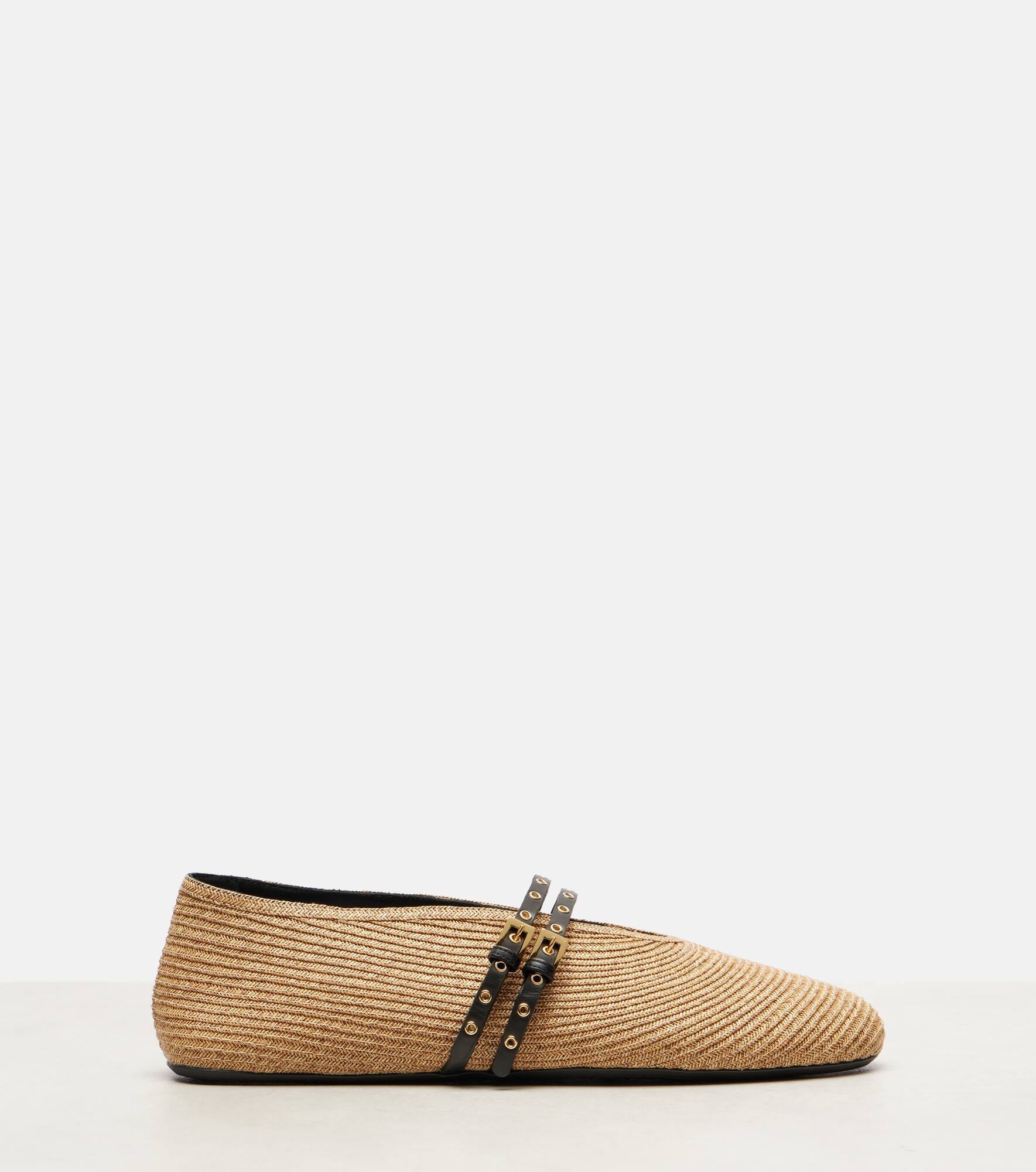 Leather-trimmed straw ballet flats - 4