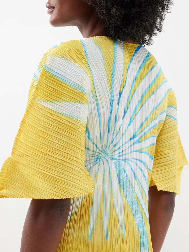 Pleats Please Issey Miyake Palm-print technical-pleated midi